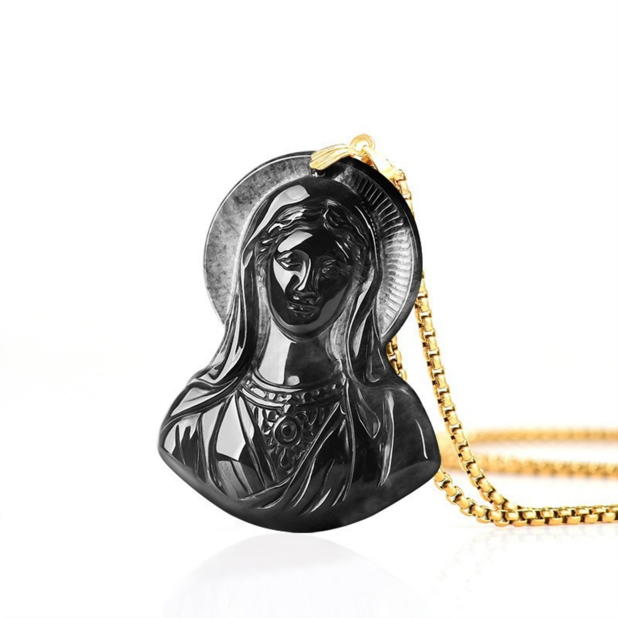 DDP 52mm Natural Certificated Type A Untreated Black Chicken Species Burmese Jadeite Virgin Mary Pendant