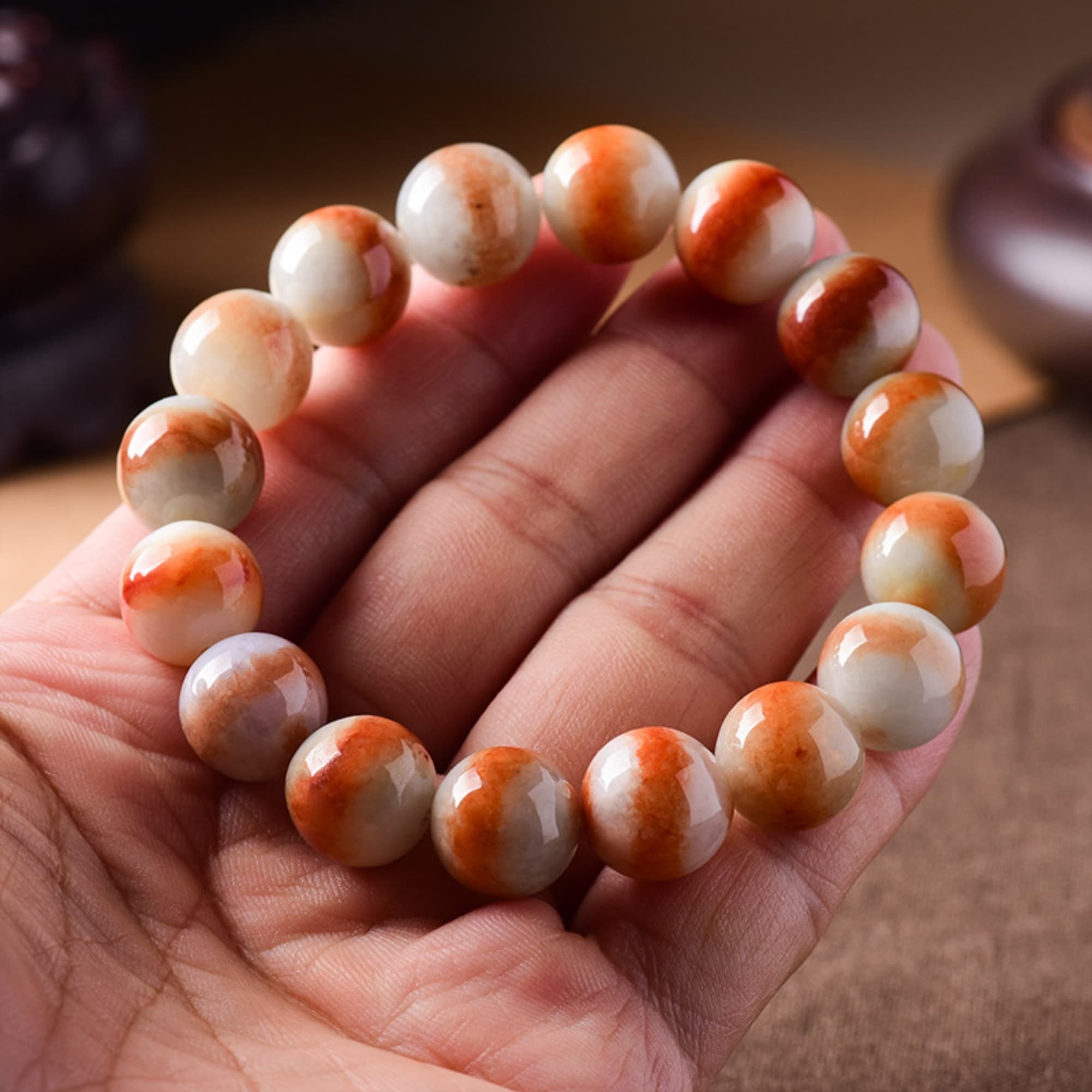 DDP 13.5mm Natural Certificated Red Burmese Jadeite Smooth Round Beads Bracelet