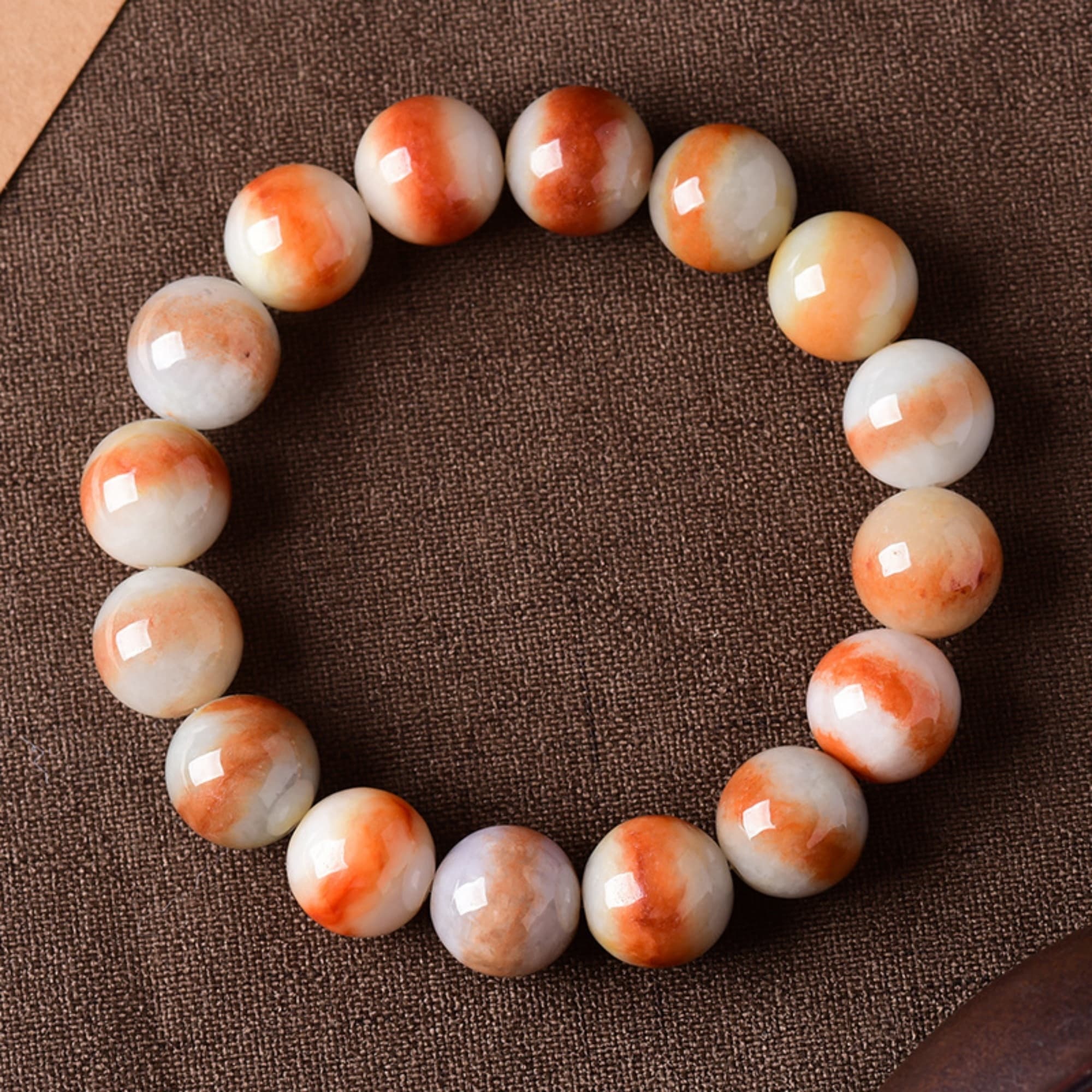 DDP 13.5mm Natural Certificated Red Burmese Jadeite Smooth Round Beads Bracelet