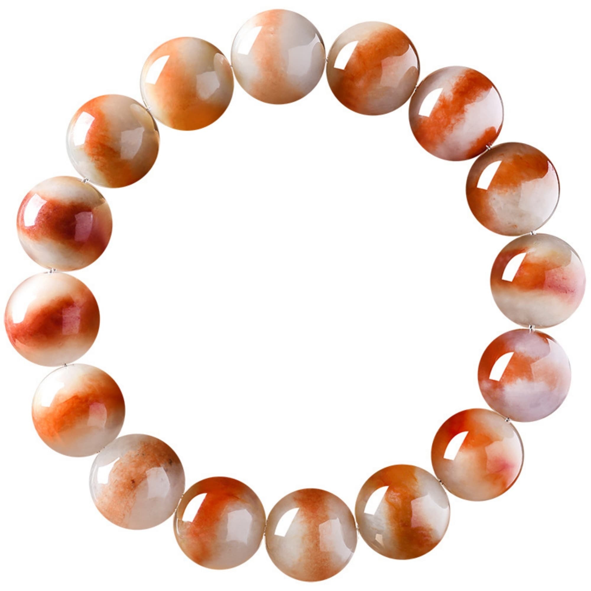 DDP 13.5mm Natural Certificated Red Burmese Jadeite Smooth Round Beads Bracelet