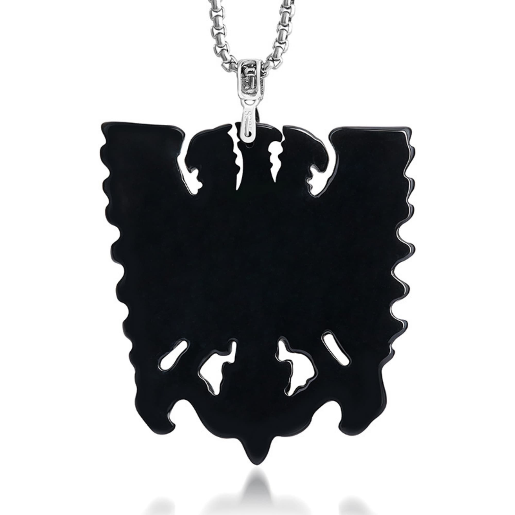DDP 53mm Natural Certificated Type A Untreated Black Chicken Species Burmese Jadeite Three Headed Eagle Emblem Pendant