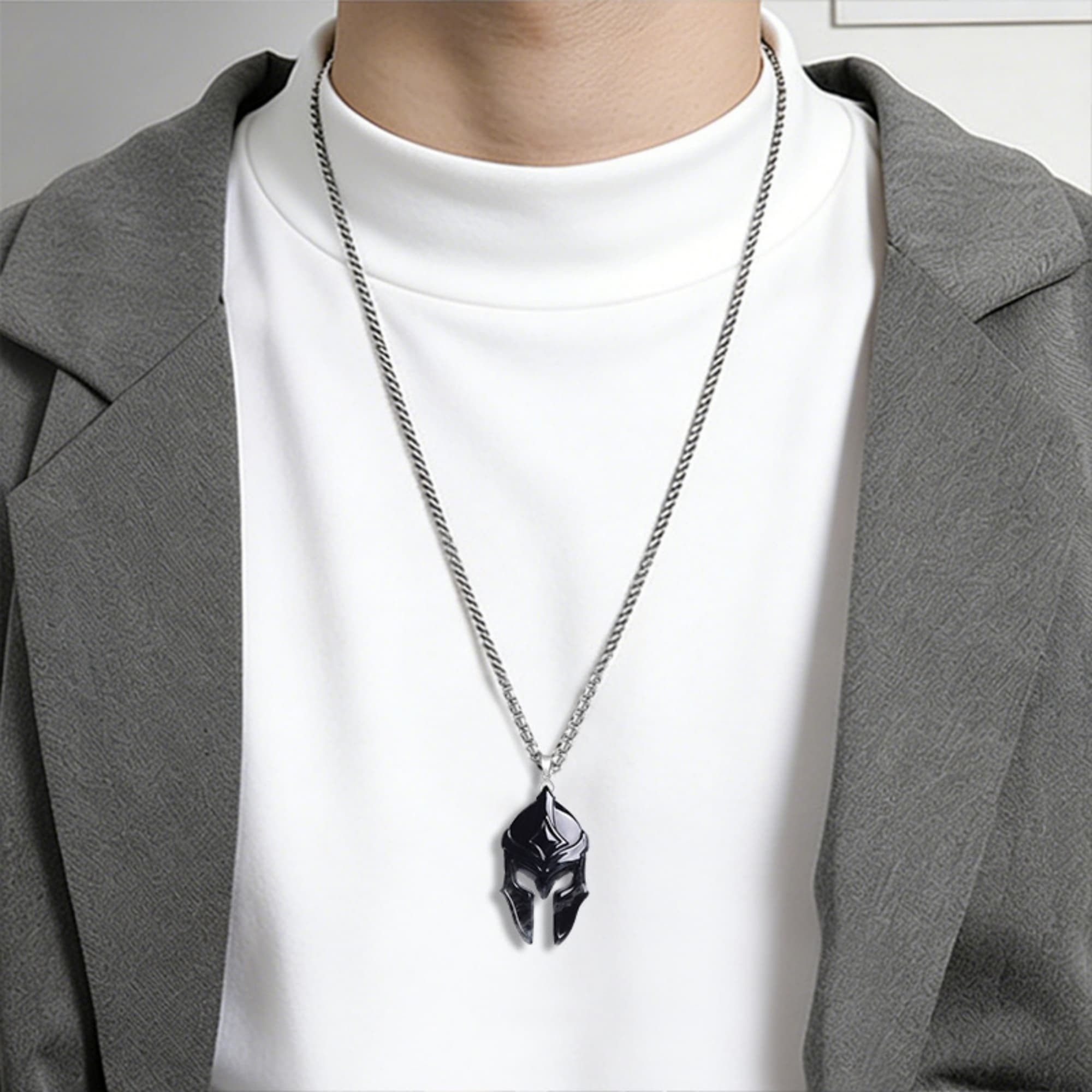 DDP 48.5mm Natural Certificated Type A Untreated Black Chicken Species Burmese Jadeite Spartan Warrior Helmet Pendant