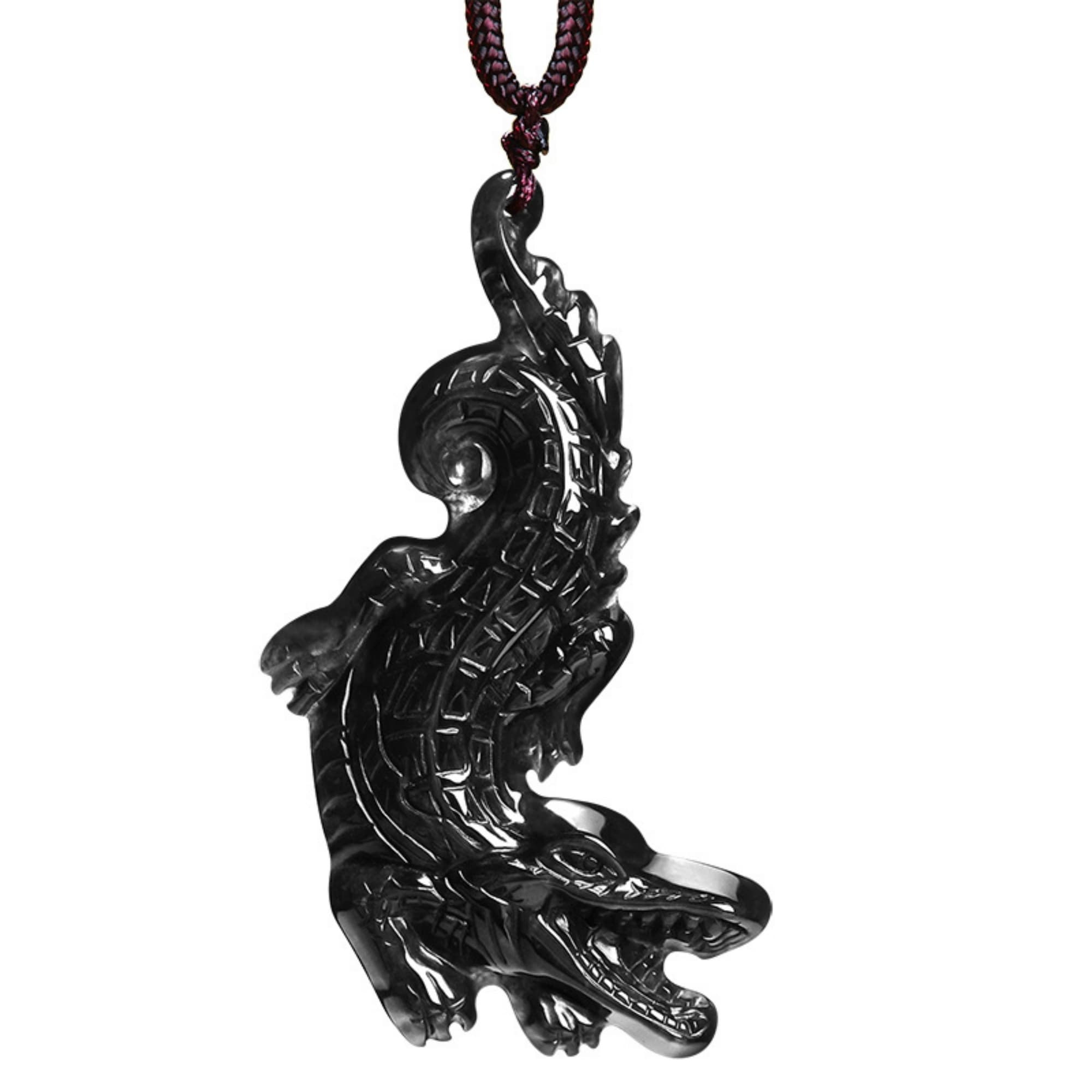 DDP 52mm Natural Certificated Type A Untreated Black Chicken Species Burmese Jadeite Crocodile Pendant
