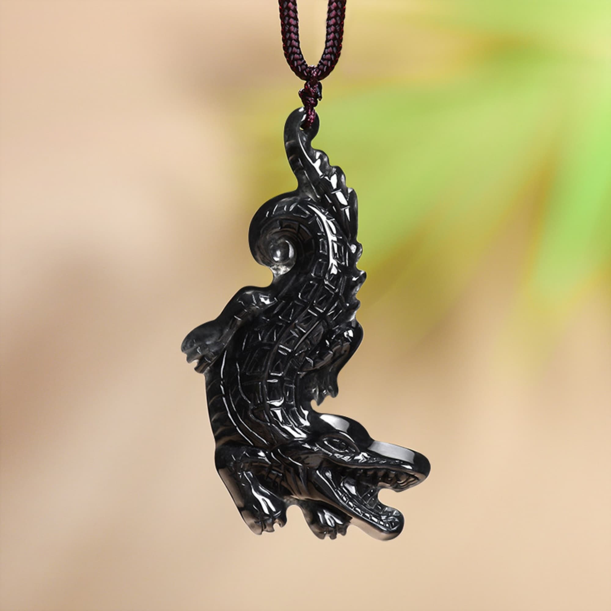 DDP 52mm Natural Certificated Type A Untreated Black Chicken Species Burmese Jadeite Crocodile Pendant