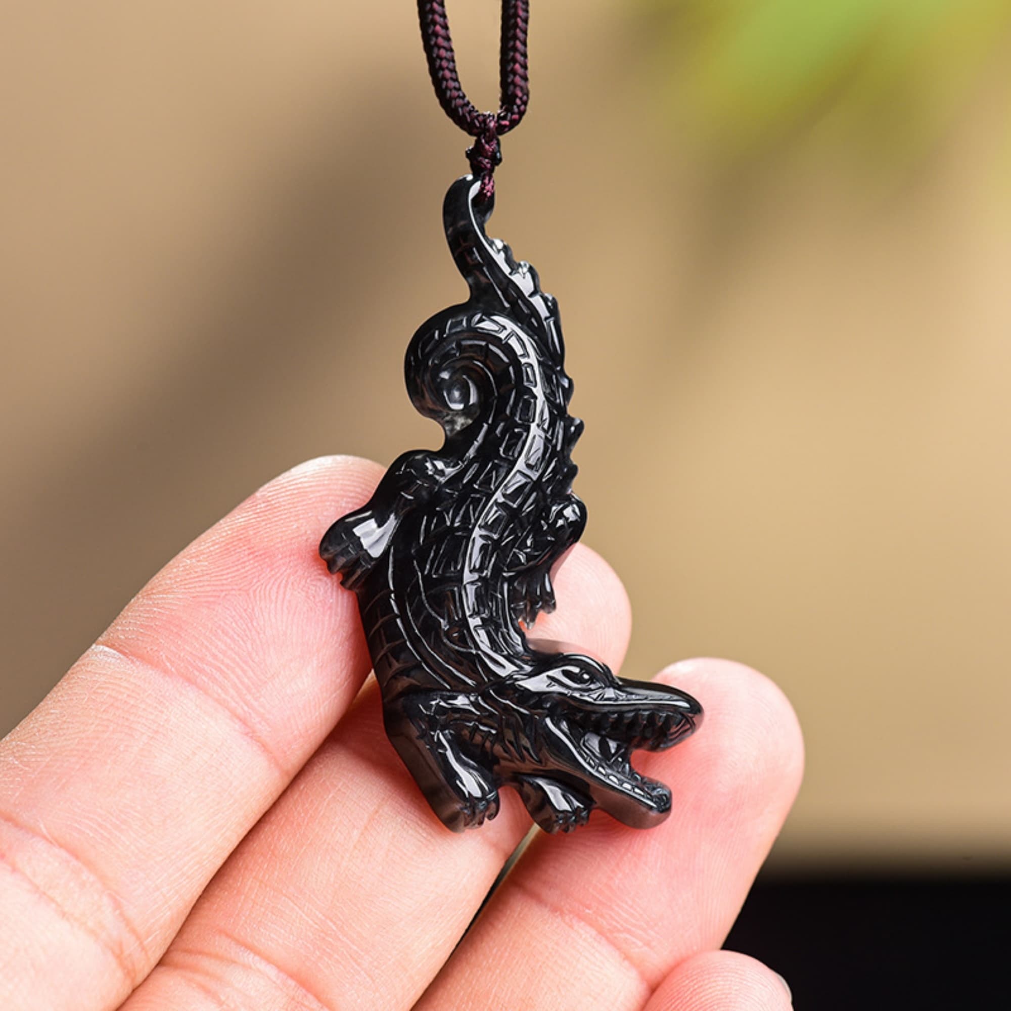 DDP 52mm Natural Certificated Type A Untreated Black Chicken Species Burmese Jadeite Crocodile Pendant