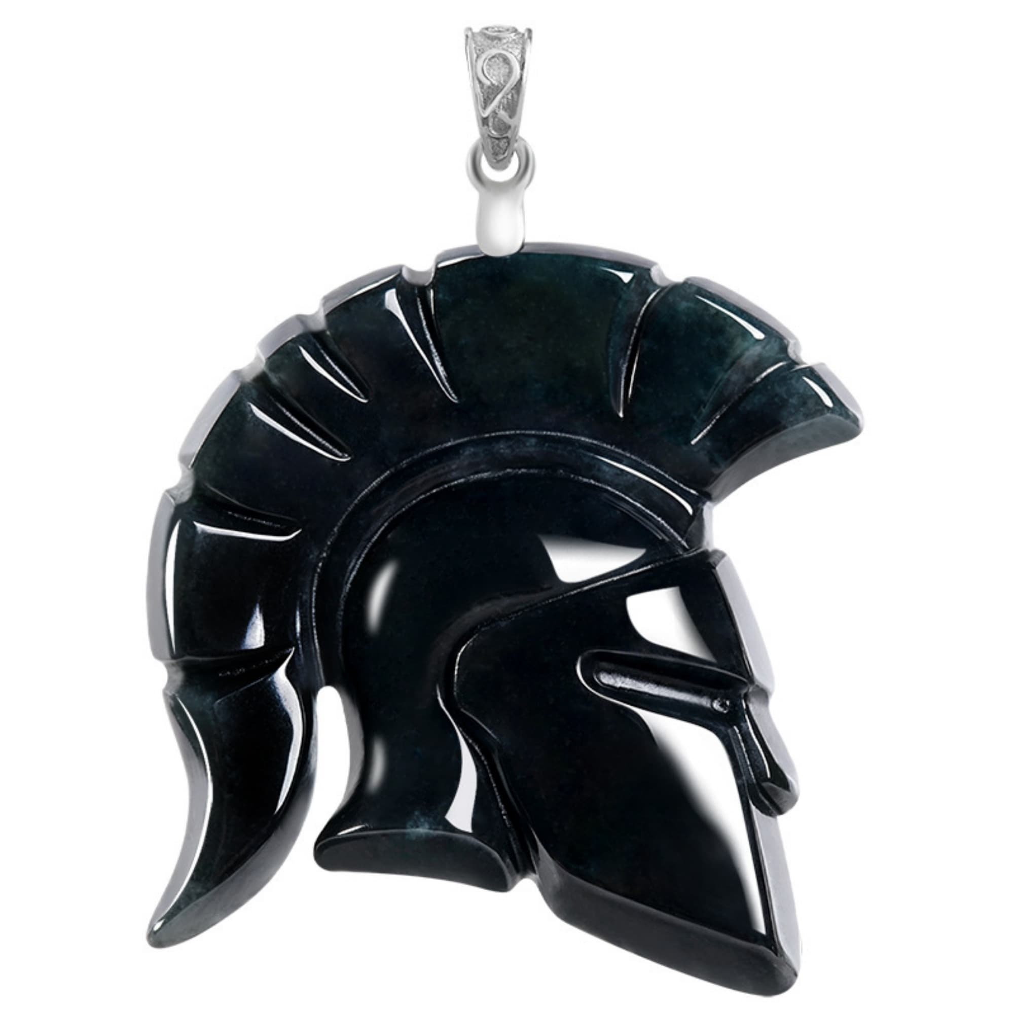 DDP 40mm Natural Certificated Type A Untreated Black Chicken Species Burmese Jadeite Spartan Warrior Helmet Pendant