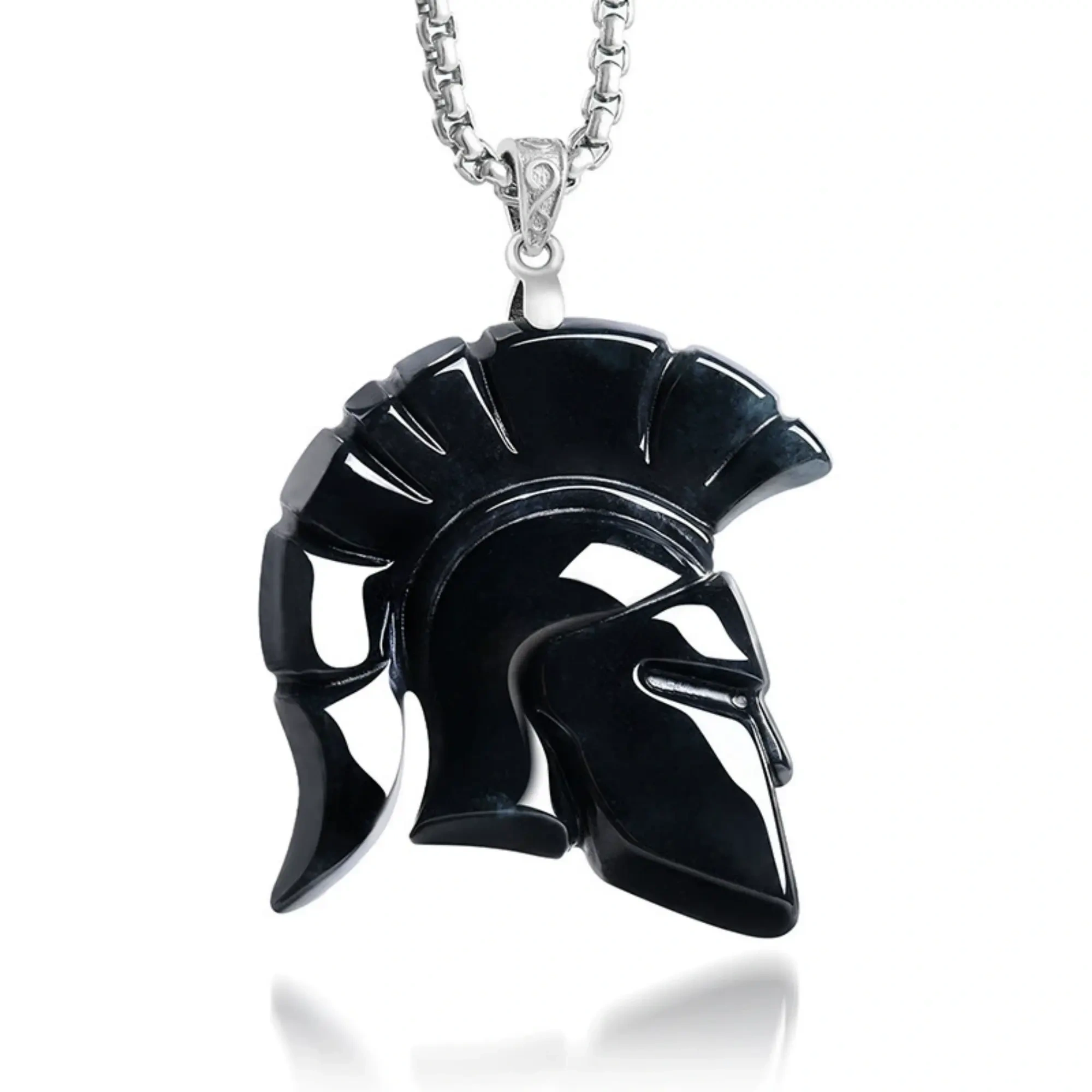 DDP 40mm Natural Certificated Type A Untreated Black Chicken Species Burmese Jadeite Spartan Warrior Helmet Pendant