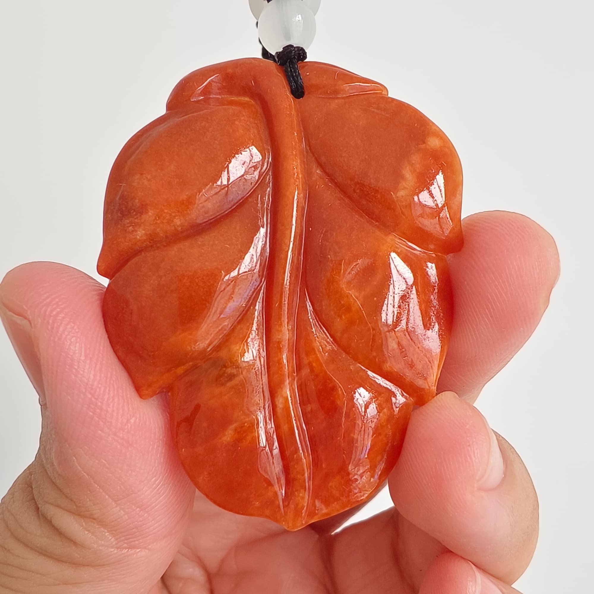 DDP 49mm Natural Certificated Red Burmese Jadeite Leaf Pendant