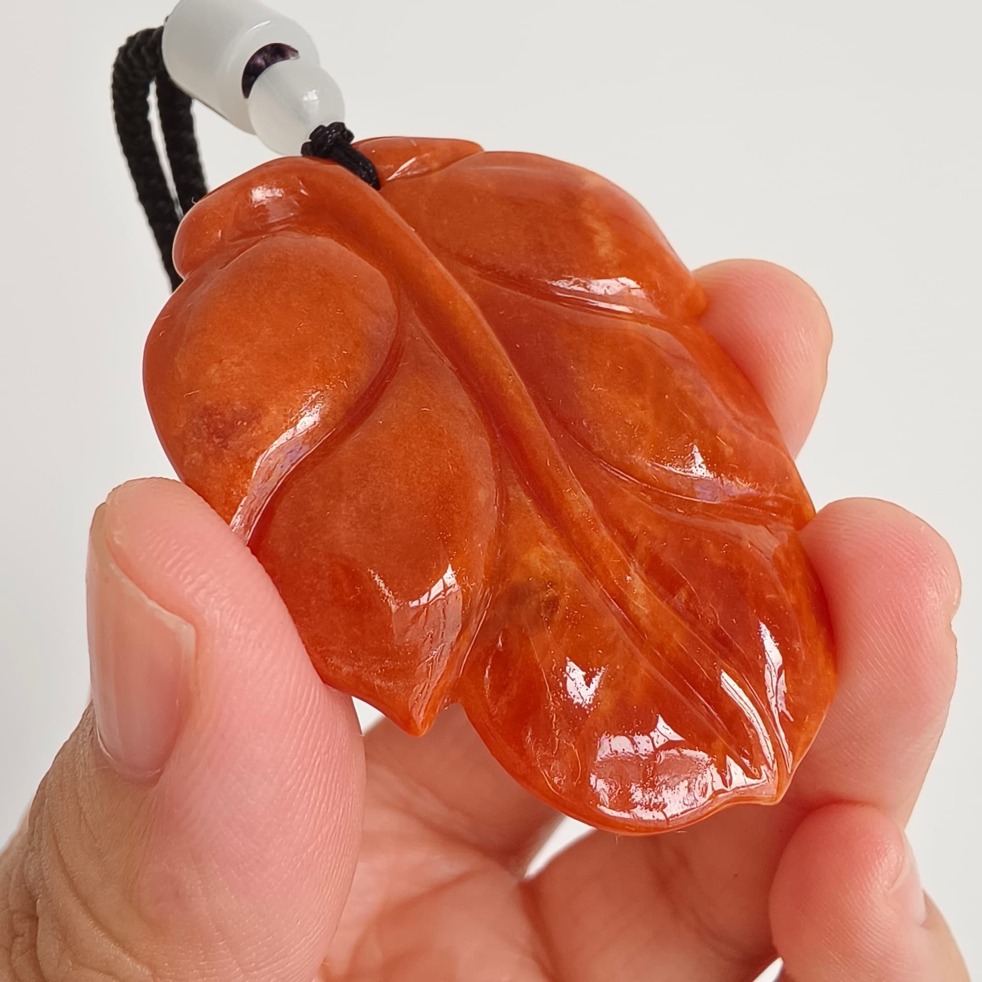 DDP 49mm Natural Certificated Red Burmese Jadeite Leaf Pendant