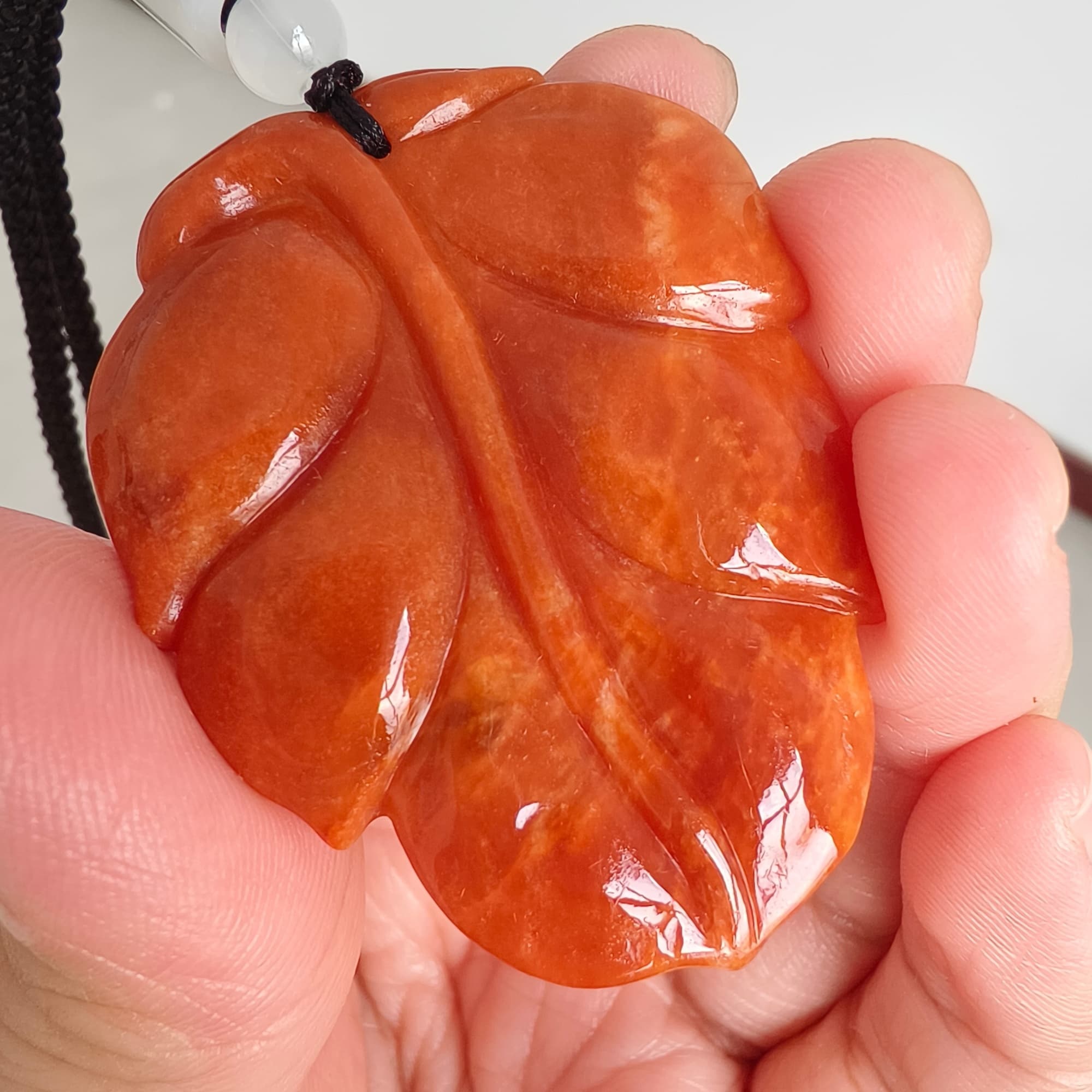 DDP 49mm Natural Certificated Red Burmese Jadeite Leaf Pendant