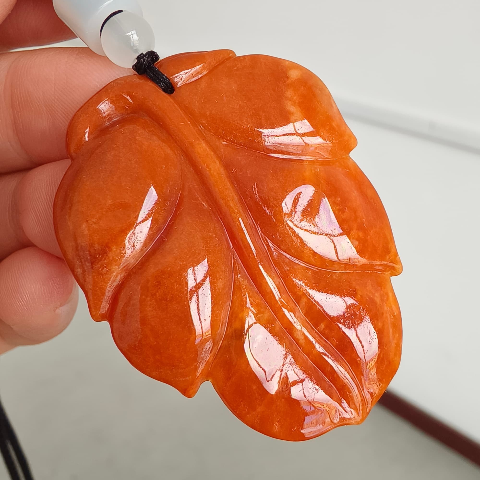 DDP 49mm Natural Certificated Red Burmese Jadeite Leaf Pendant