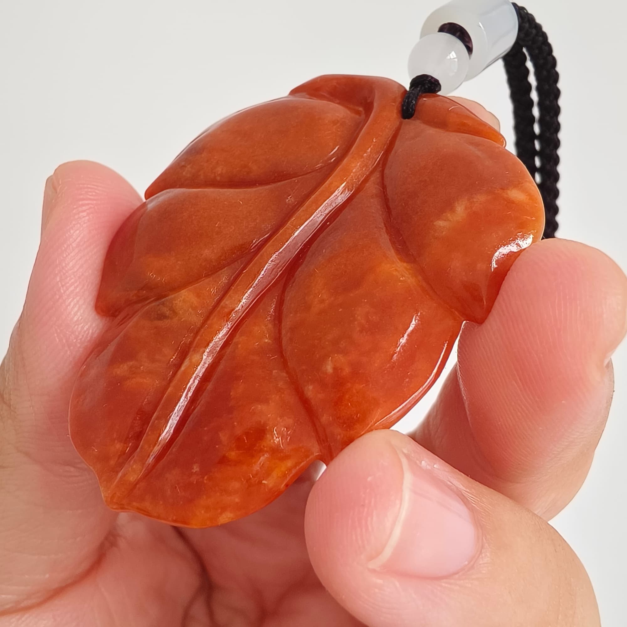 DDP 49mm Natural Certificated Red Burmese Jadeite Leaf Pendant