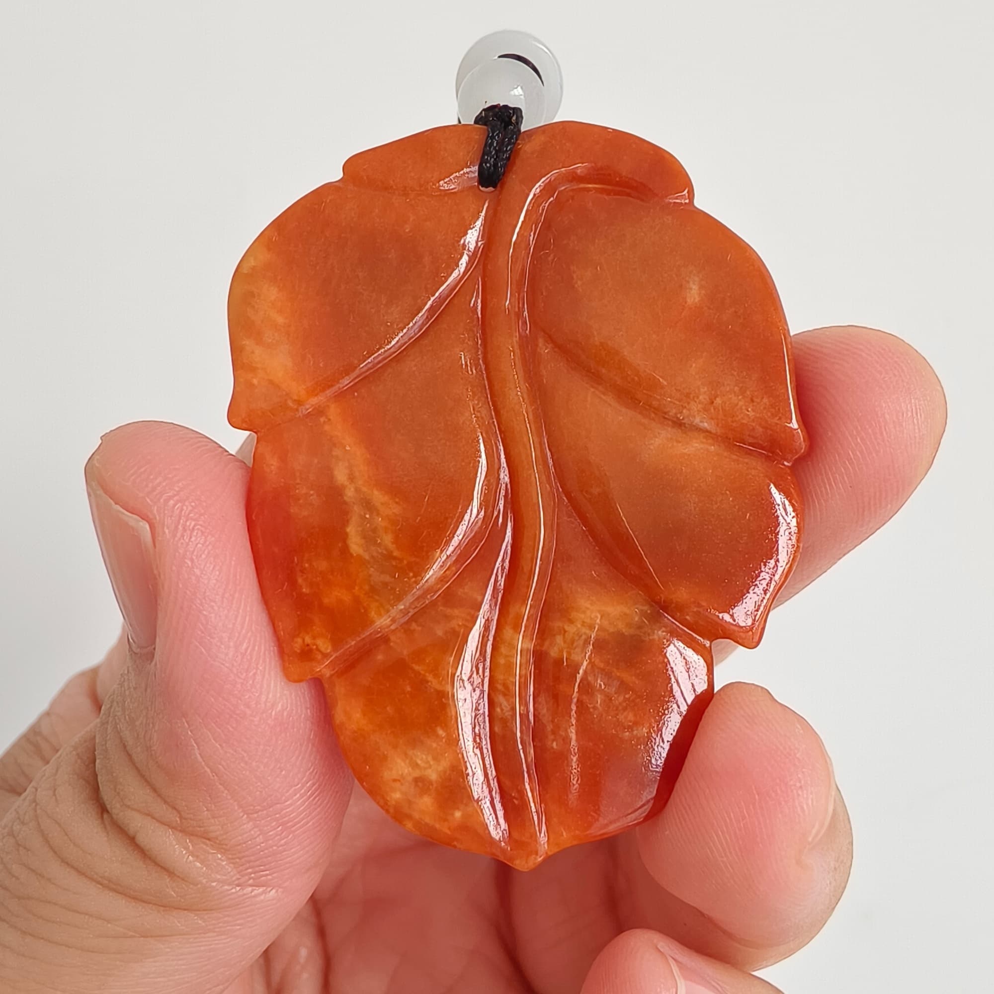 DDP 49mm Natural Certificated Red Burmese Jadeite Leaf Pendant