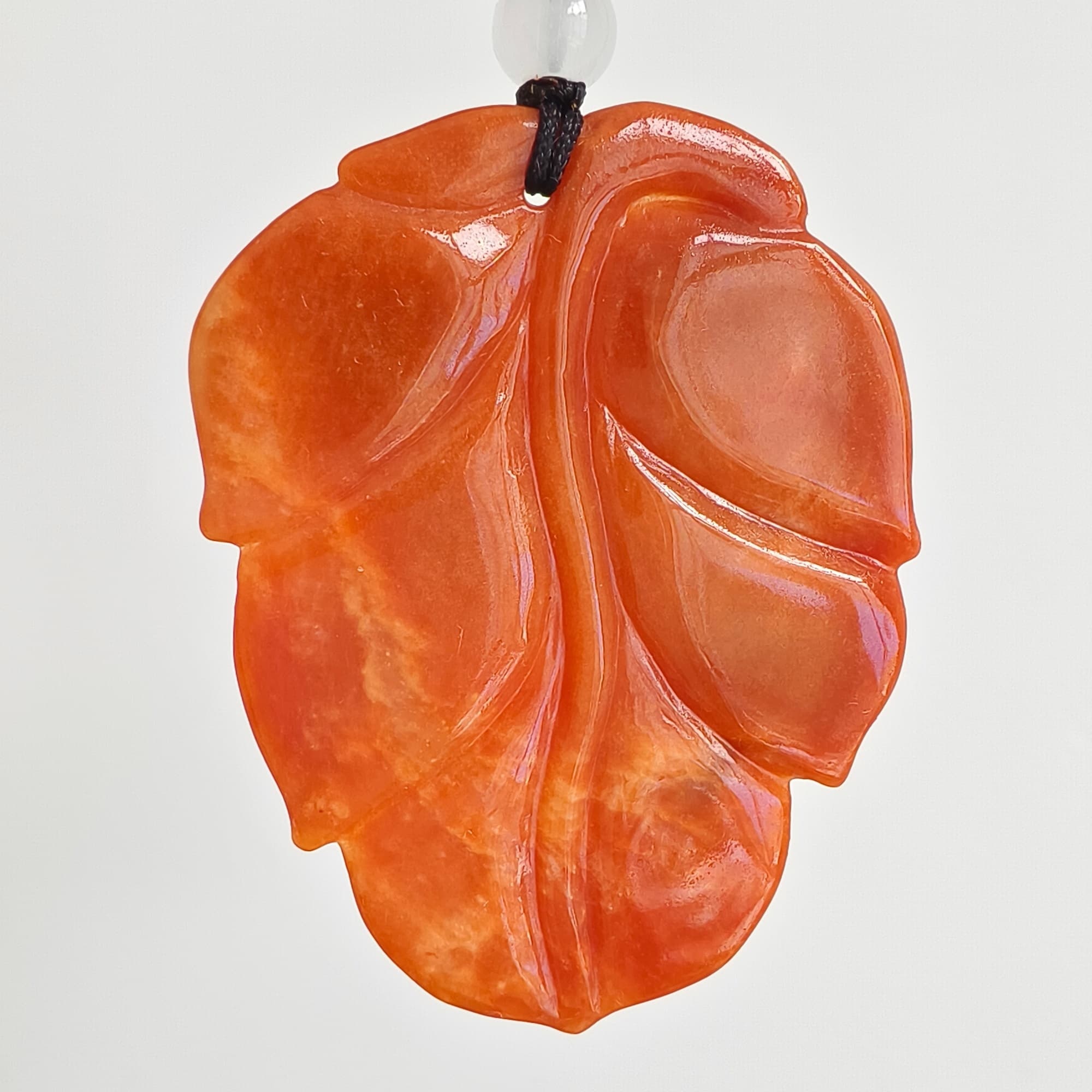 DDP 49mm Natural Certificated Red Burmese Jadeite Leaf Pendant