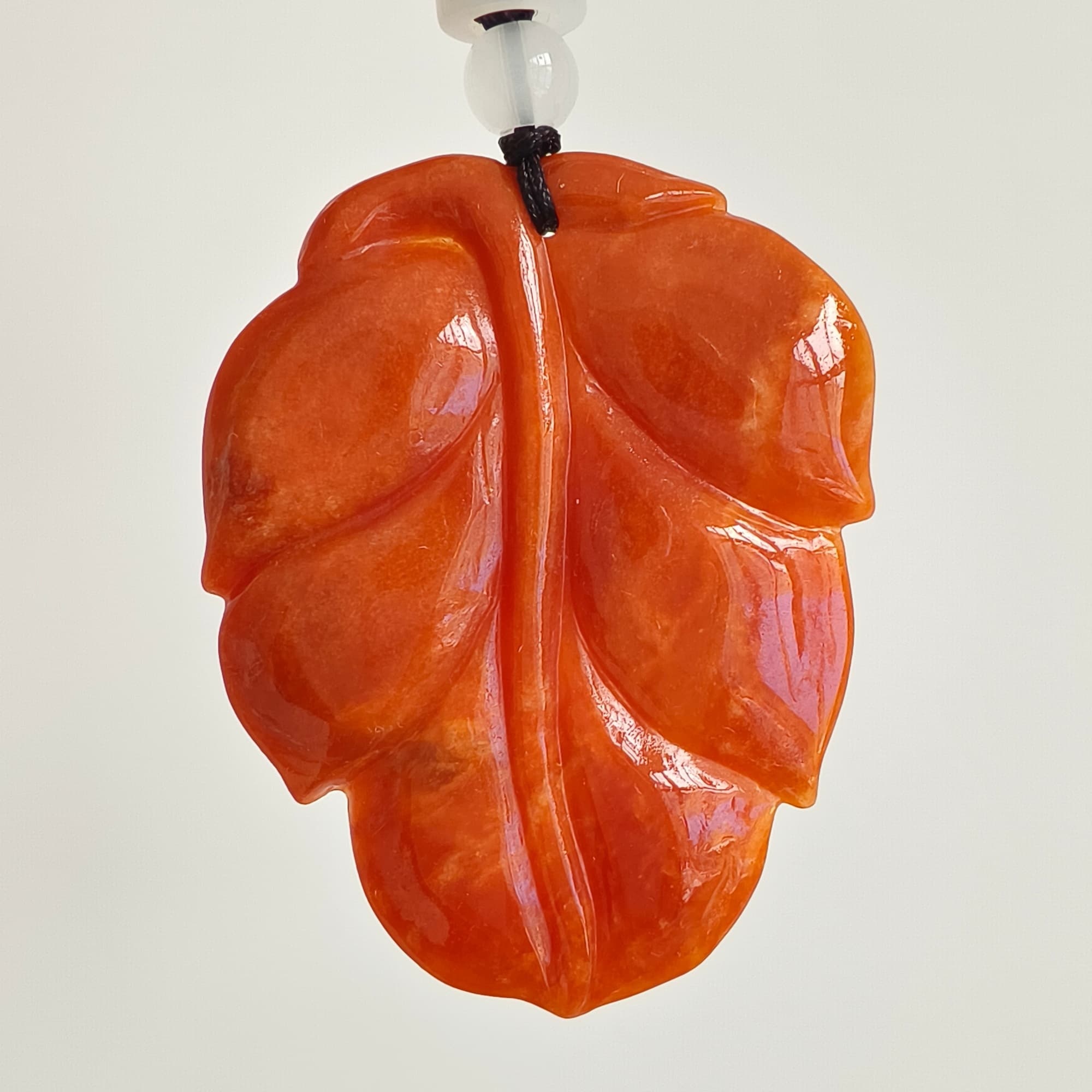 DDP 49mm Natural Certificated Red Burmese Jadeite Leaf Pendant