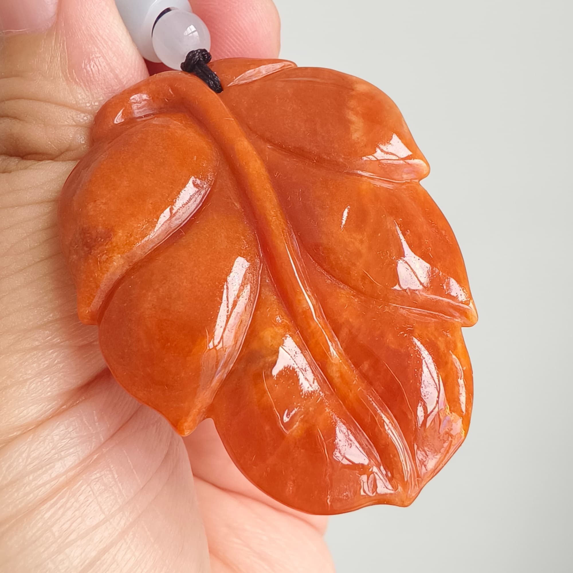 DDP 49mm Natural Certificated Red Burmese Jadeite Leaf Pendant