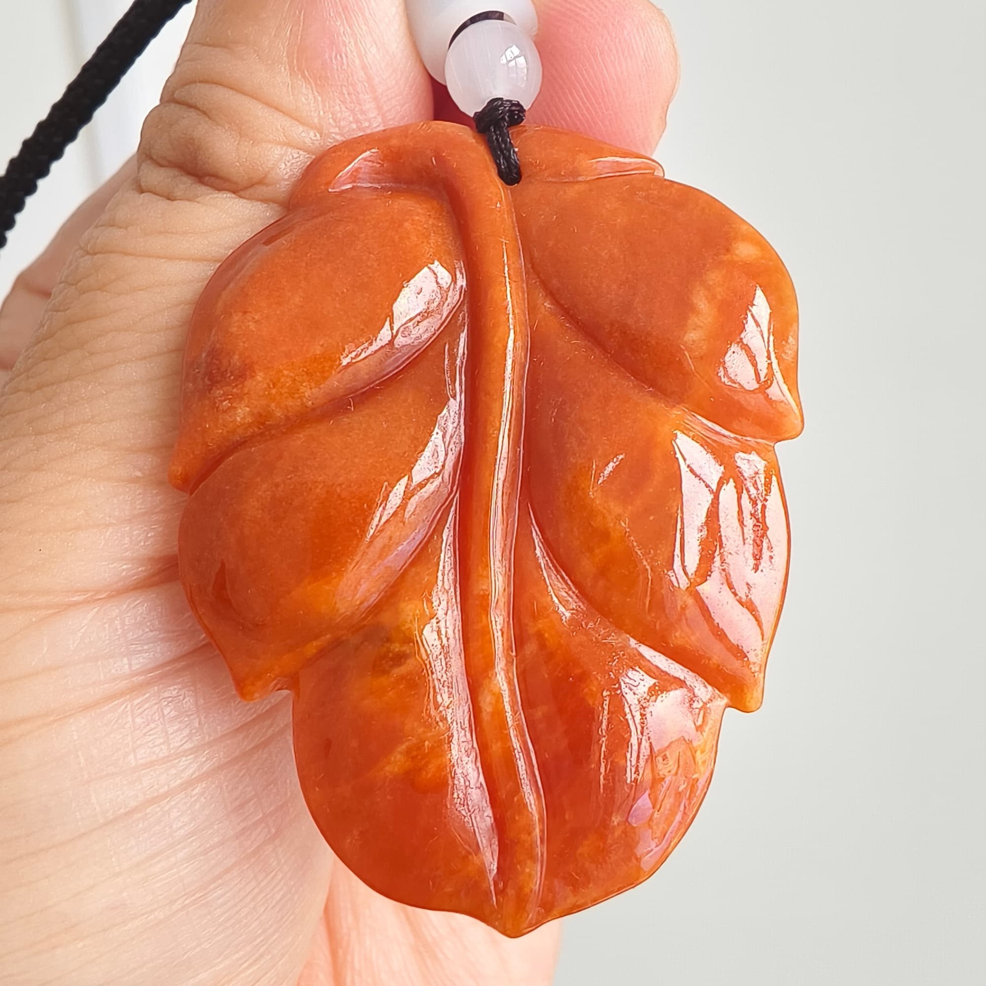 DDP 49mm Natural Certificated Red Burmese Jadeite Leaf Pendant
