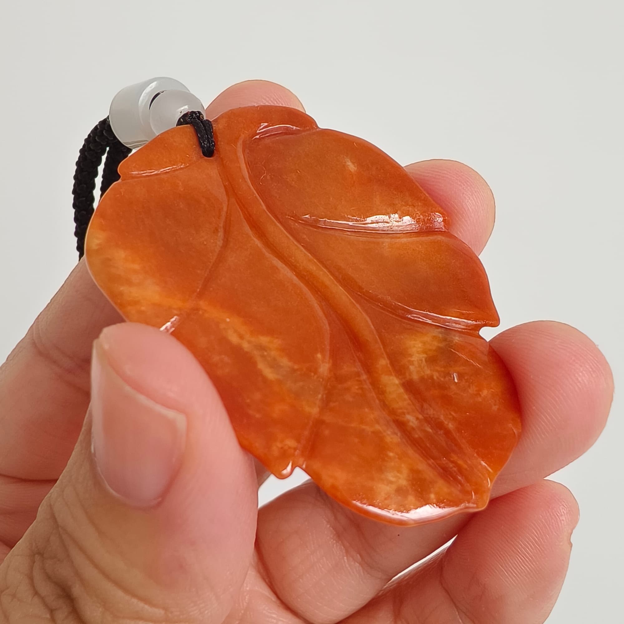 DDP 49mm Natural Certificated Red Burmese Jadeite Leaf Pendant