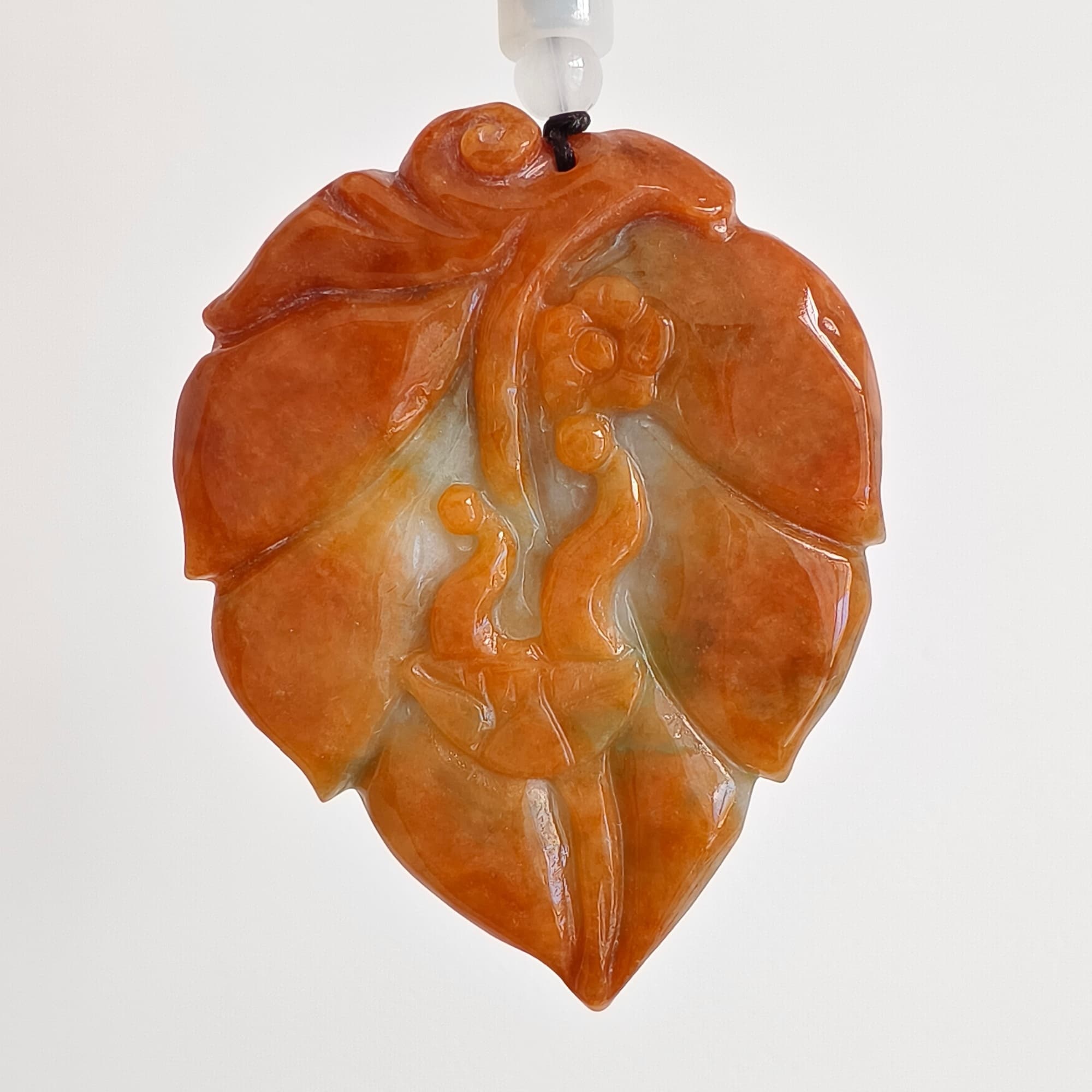 DDP 65.5mm Natural Certificated Red Burmese Jadeite Leaf Pendant With 悟道 Carved