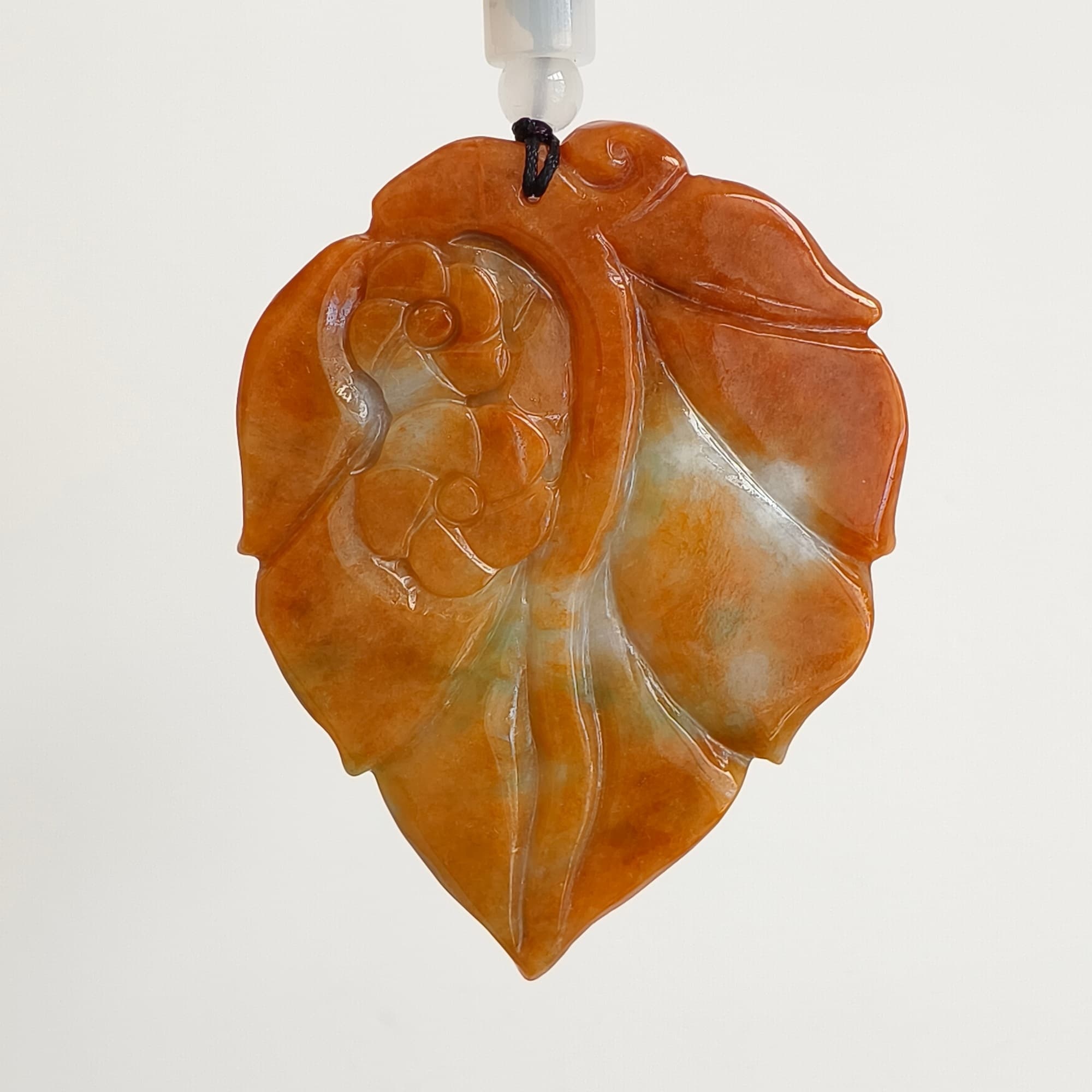 DDP 65.5mm Natural Certificated Red Burmese Jadeite Leaf Pendant With 悟道 Carved