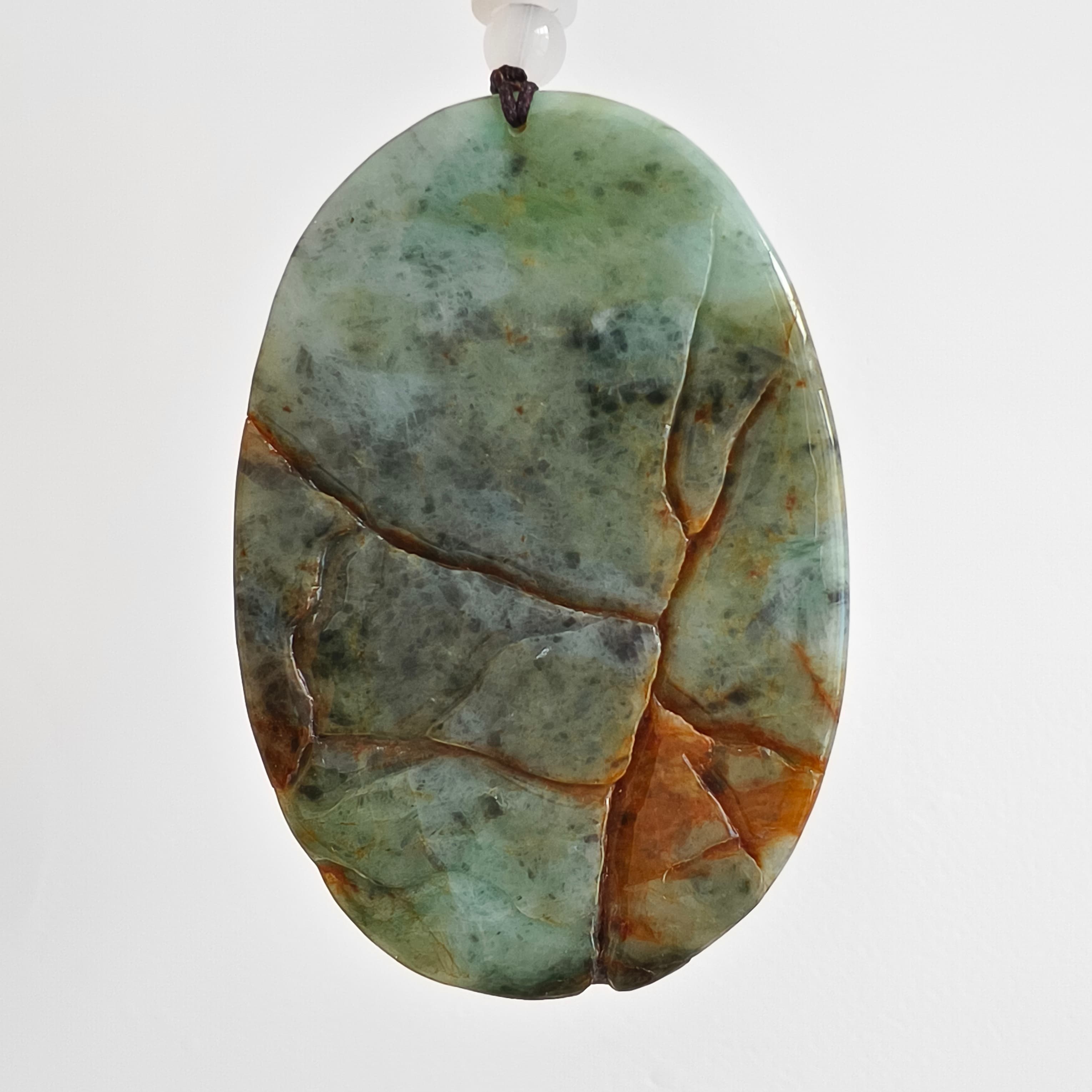 DDP 70mm Natural Certificated Multi Color Burmese Jadeite Oval Pendant With Dragon Carved