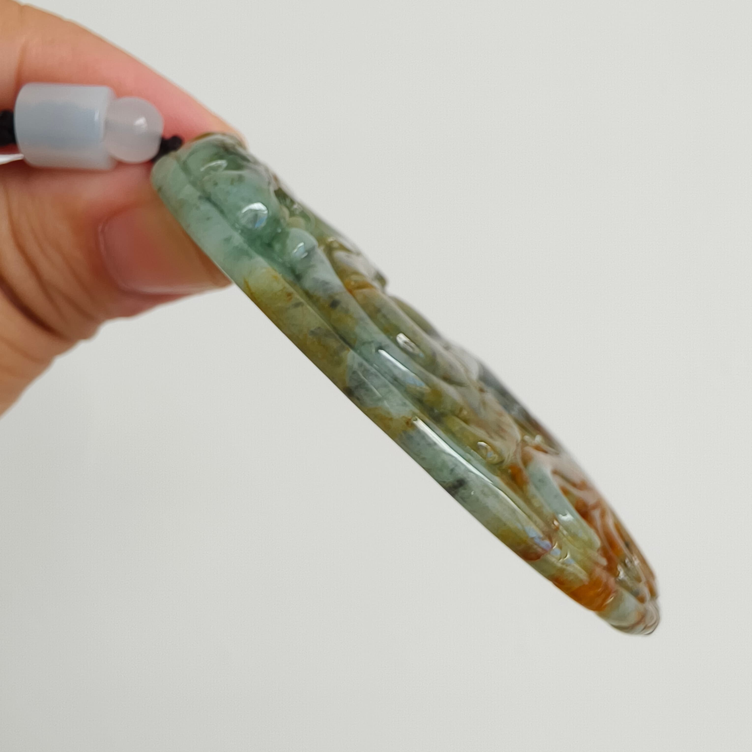 DDP 70mm Natural Certificated Multi Color Burmese Jadeite Oval Pendant With Dragon Carved