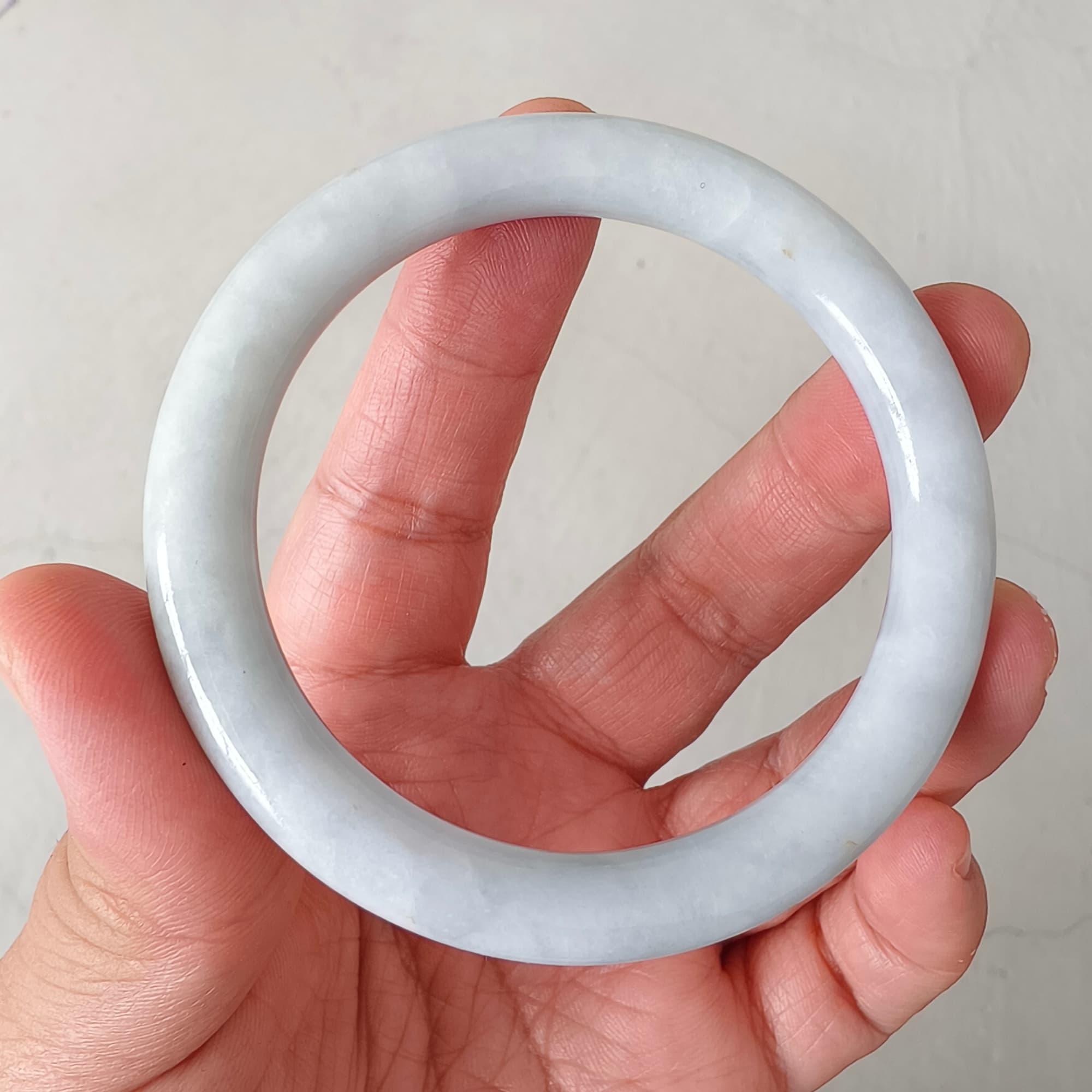 DDP 52.3mm Natural Type A White Green Burmese Jadeite Round Band Bangle