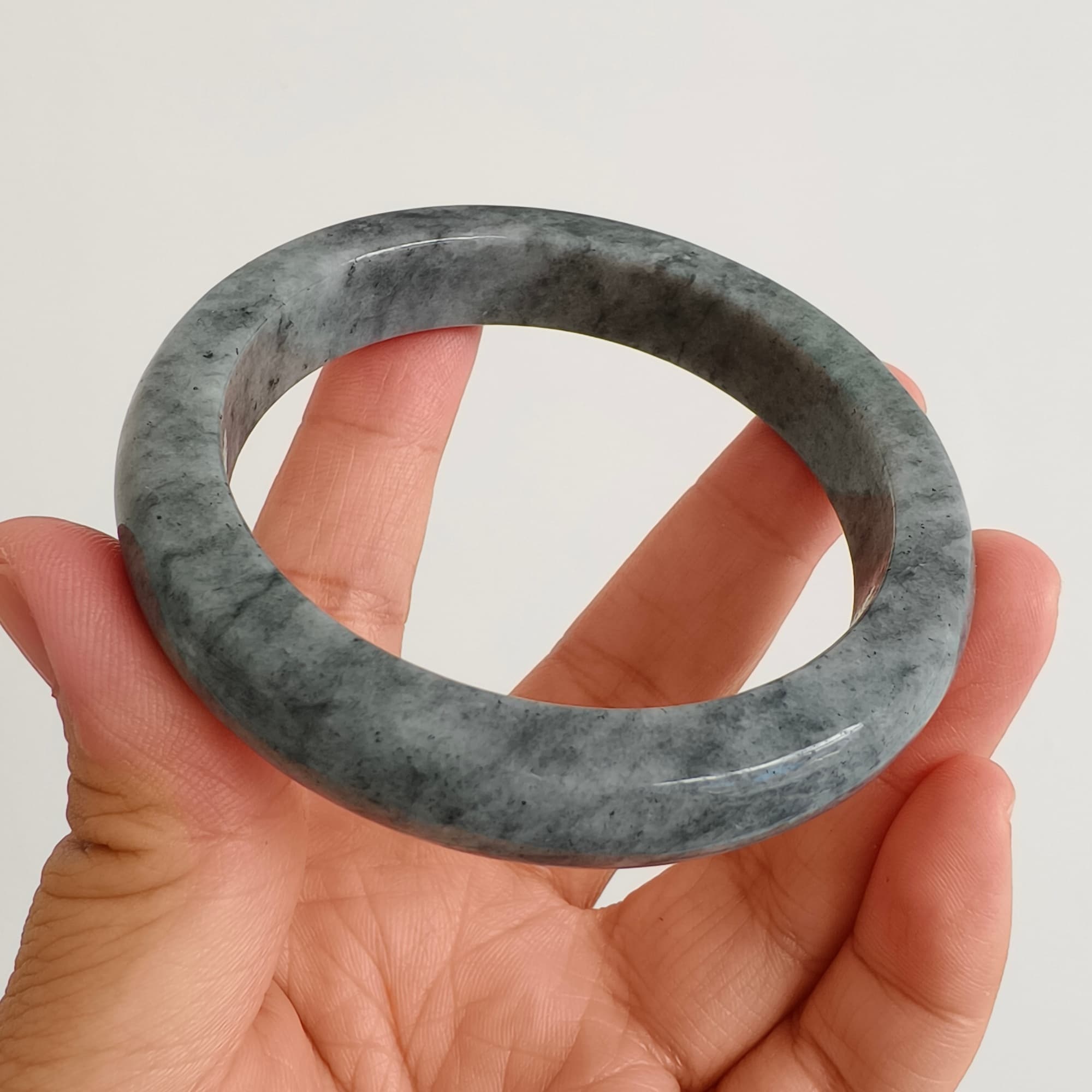 DDP 57mm Natural Type A Black Chicken Species Burmese Jadeite Round Band Bangle