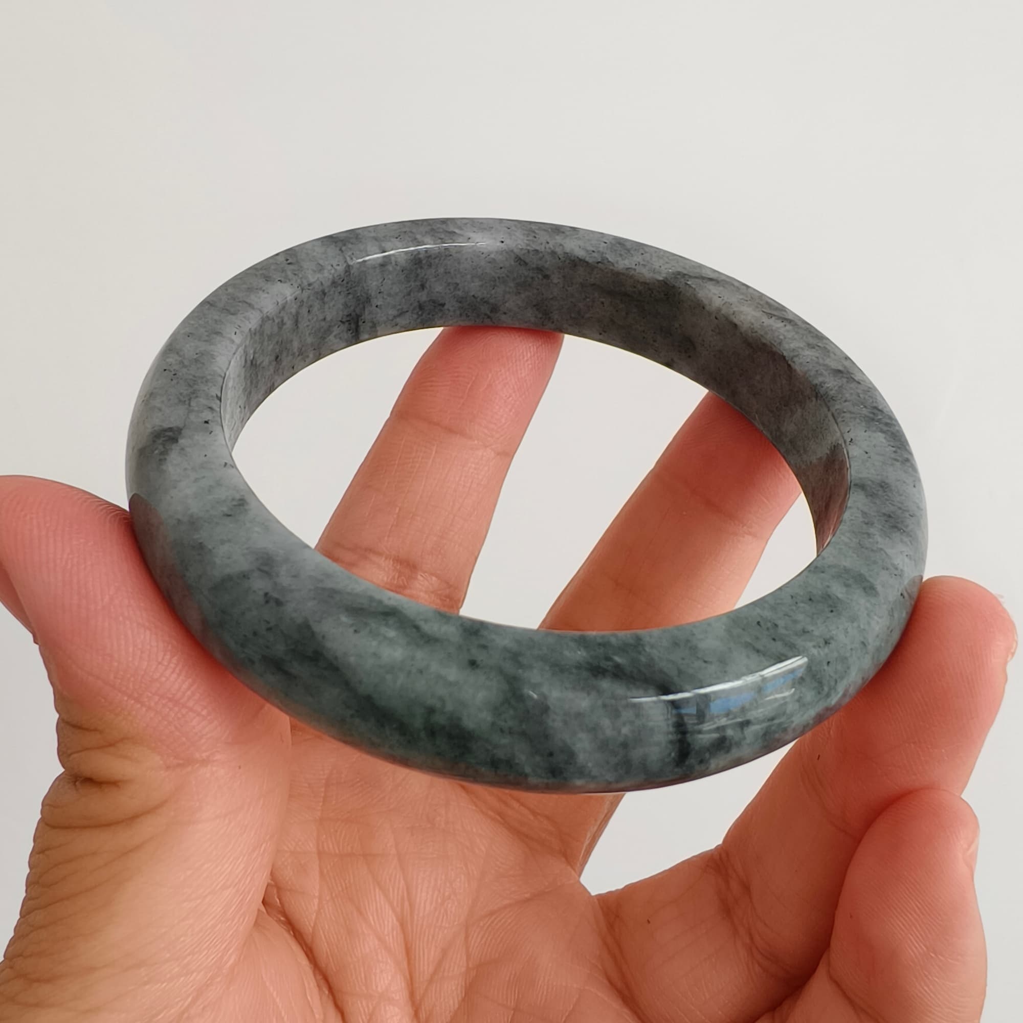 DDP 57mm Natural Type A Black Chicken Species Burmese Jadeite Round Band Bangle