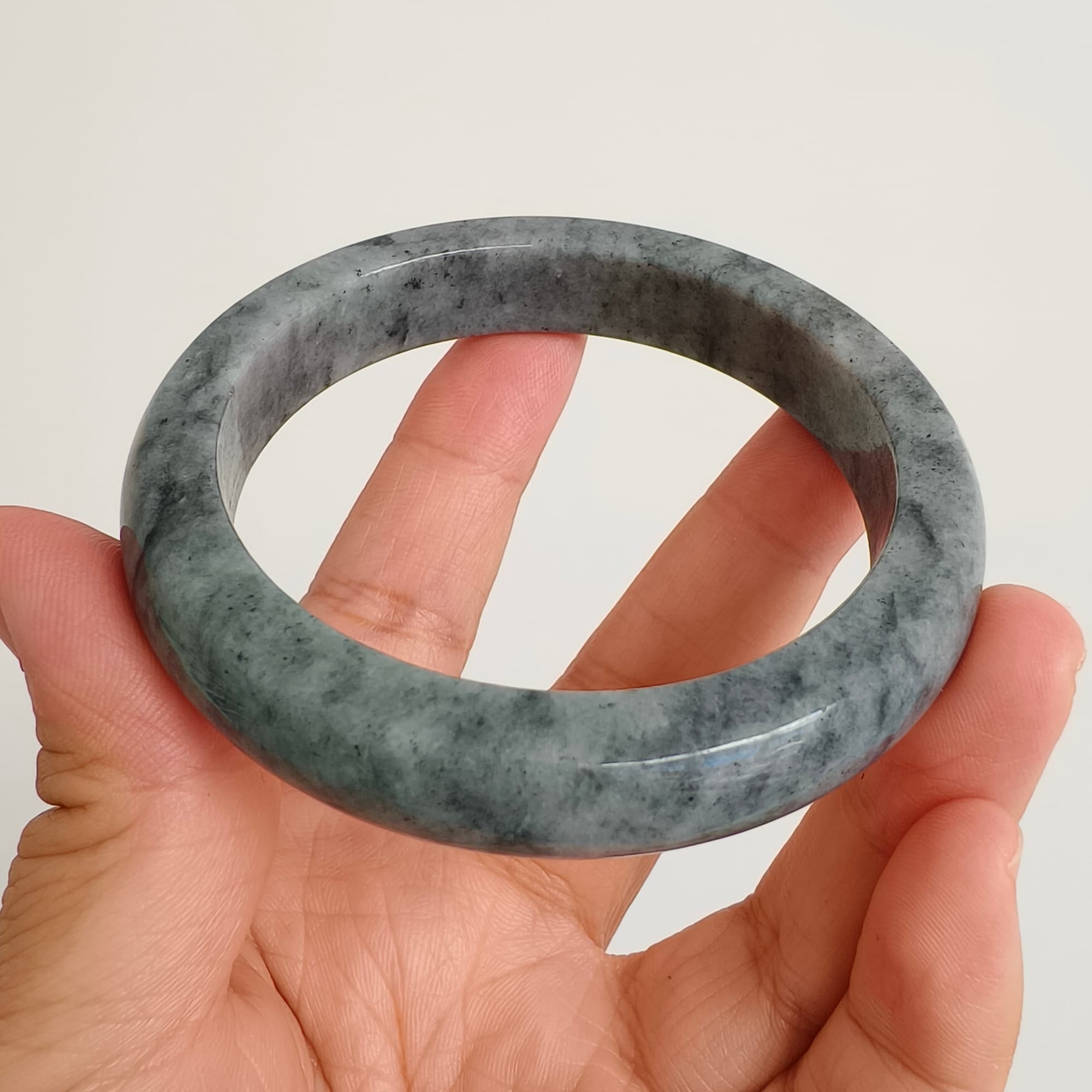 DDP 57mm Natural Type A Black Chicken Species Burmese Jadeite Round Band Bangle