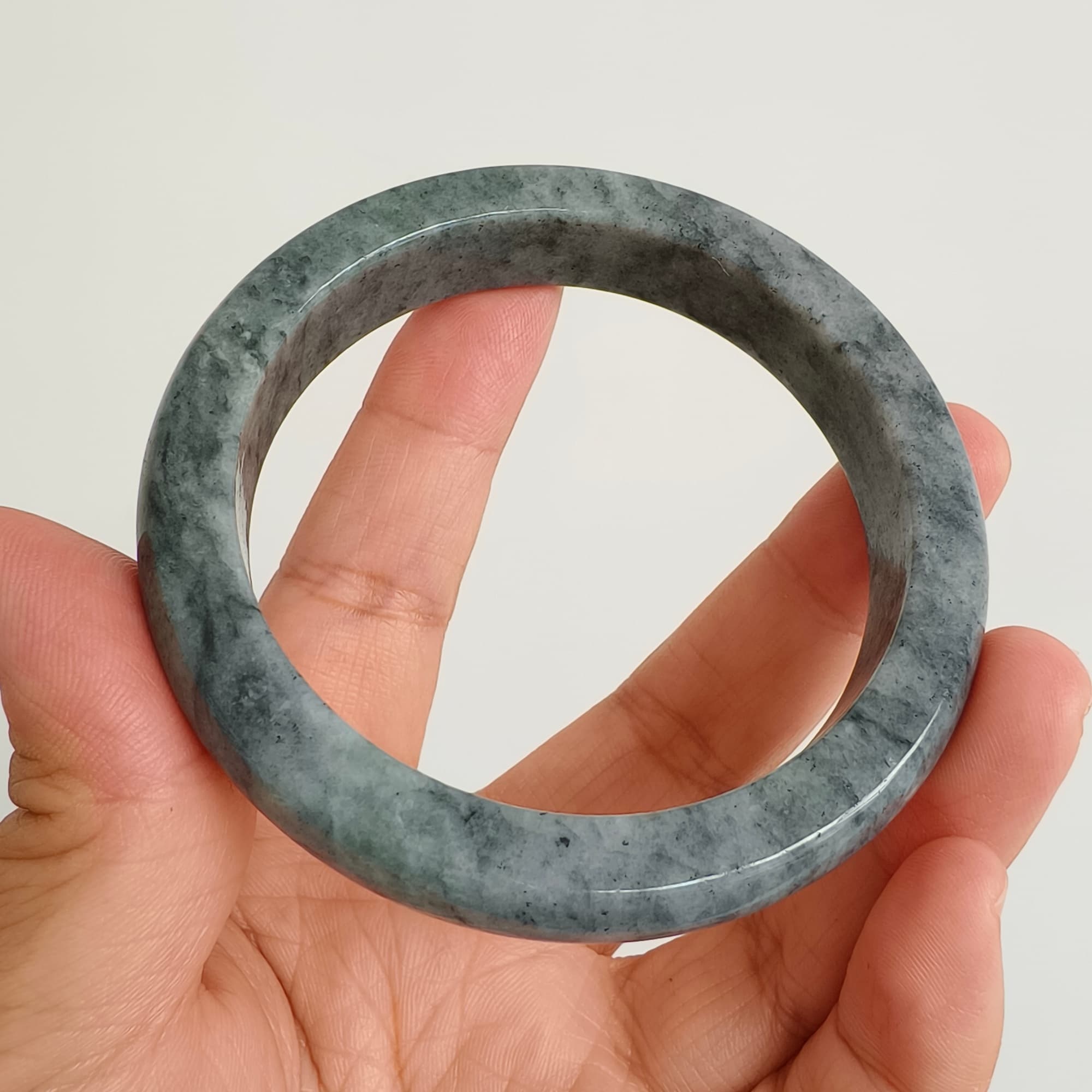 DDP 57mm Natural Type A Black Chicken Species Burmese Jadeite Round Band Bangle