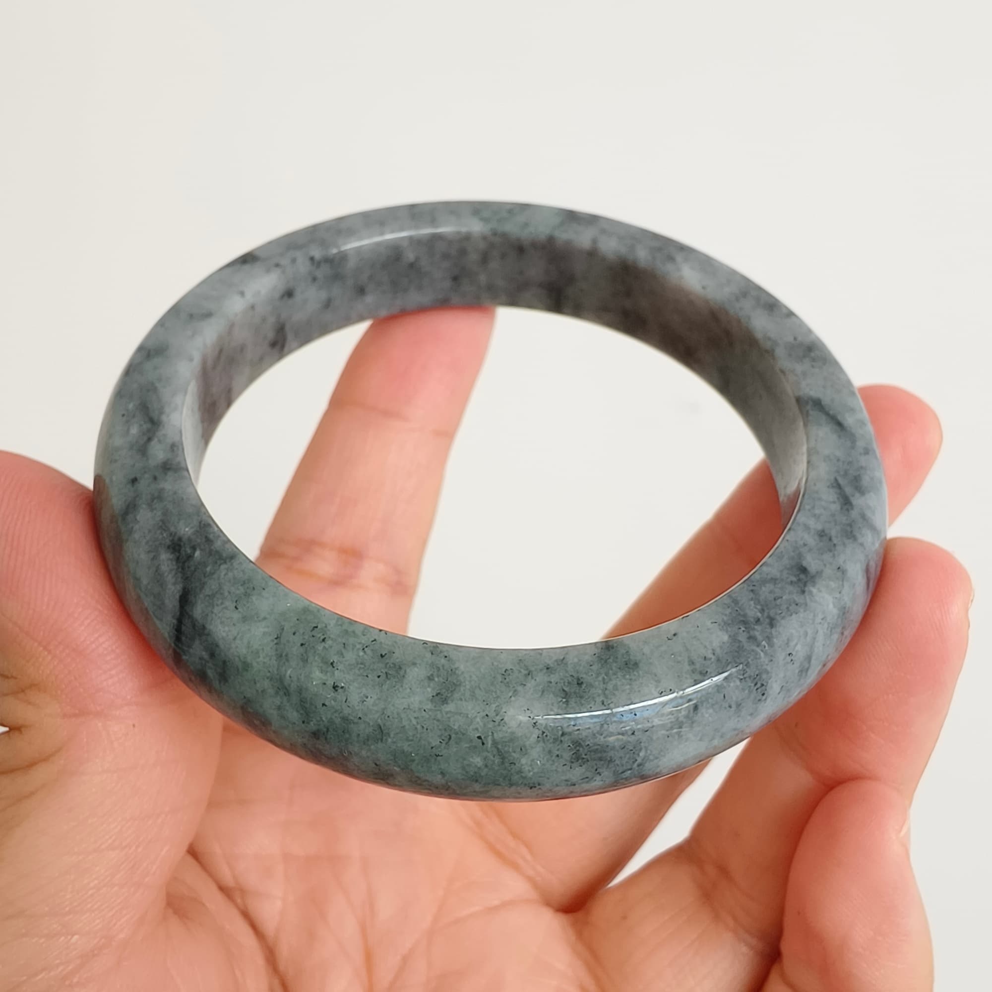 DDP 57mm Natural Type A Black Chicken Species Burmese Jadeite Round Band Bangle