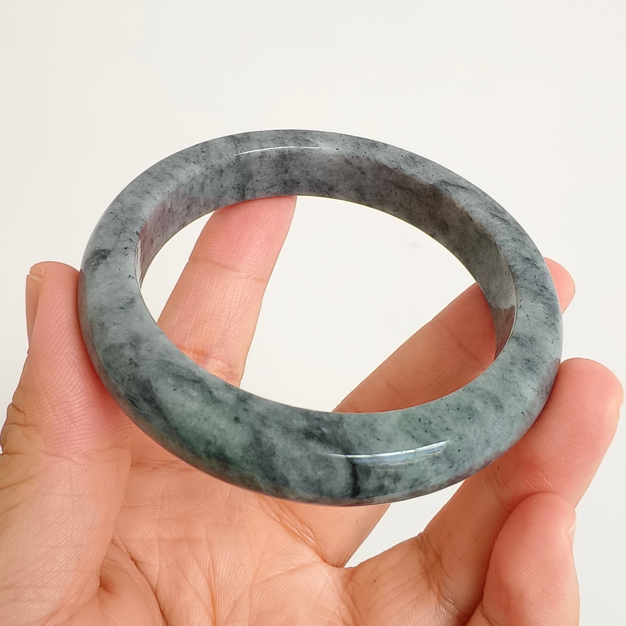 DDP 57mm Natural Type A Black Chicken Species Burmese Jadeite Round Band Bangle