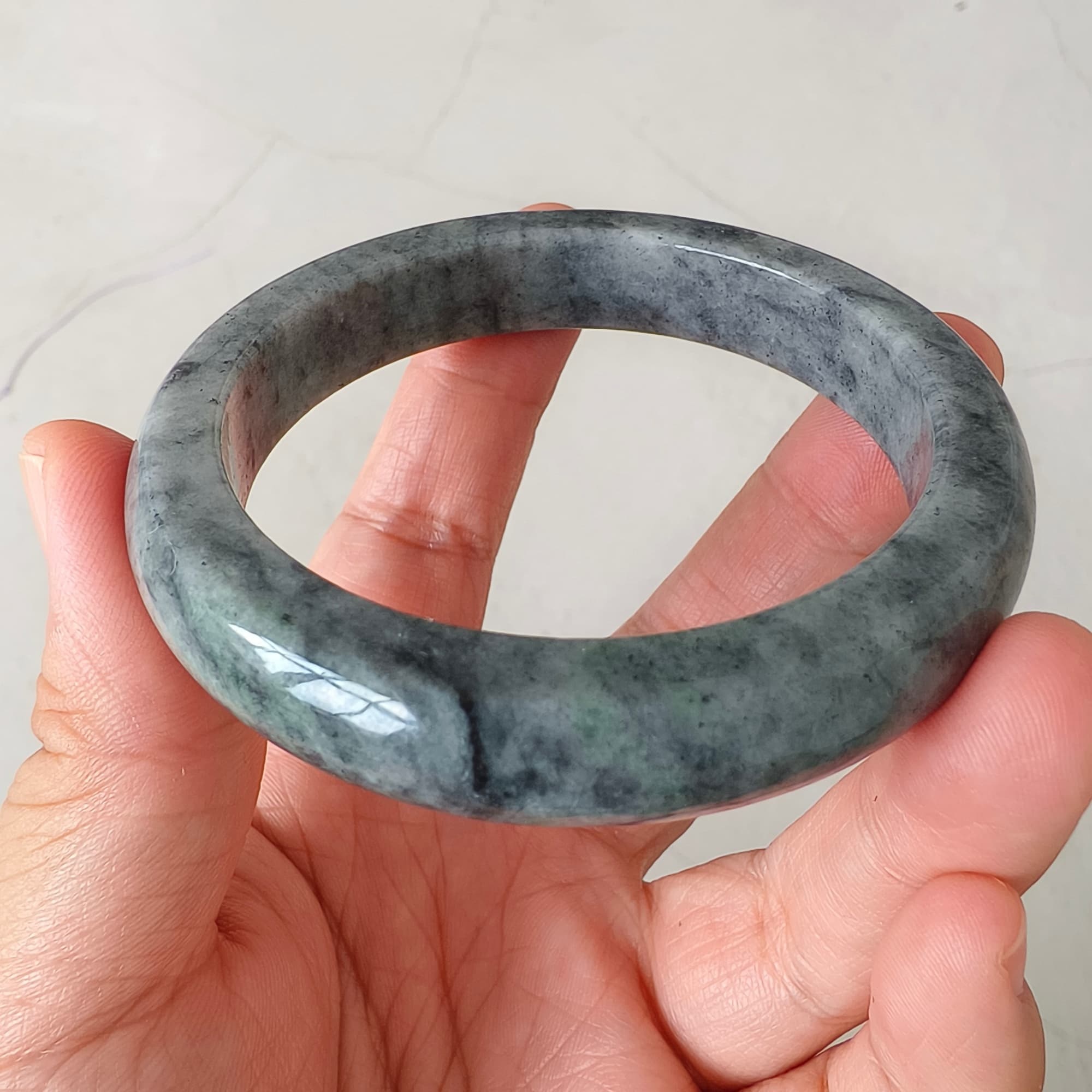 DDP 57mm Natural Type A Black Chicken Species Burmese Jadeite Round Band Bangle