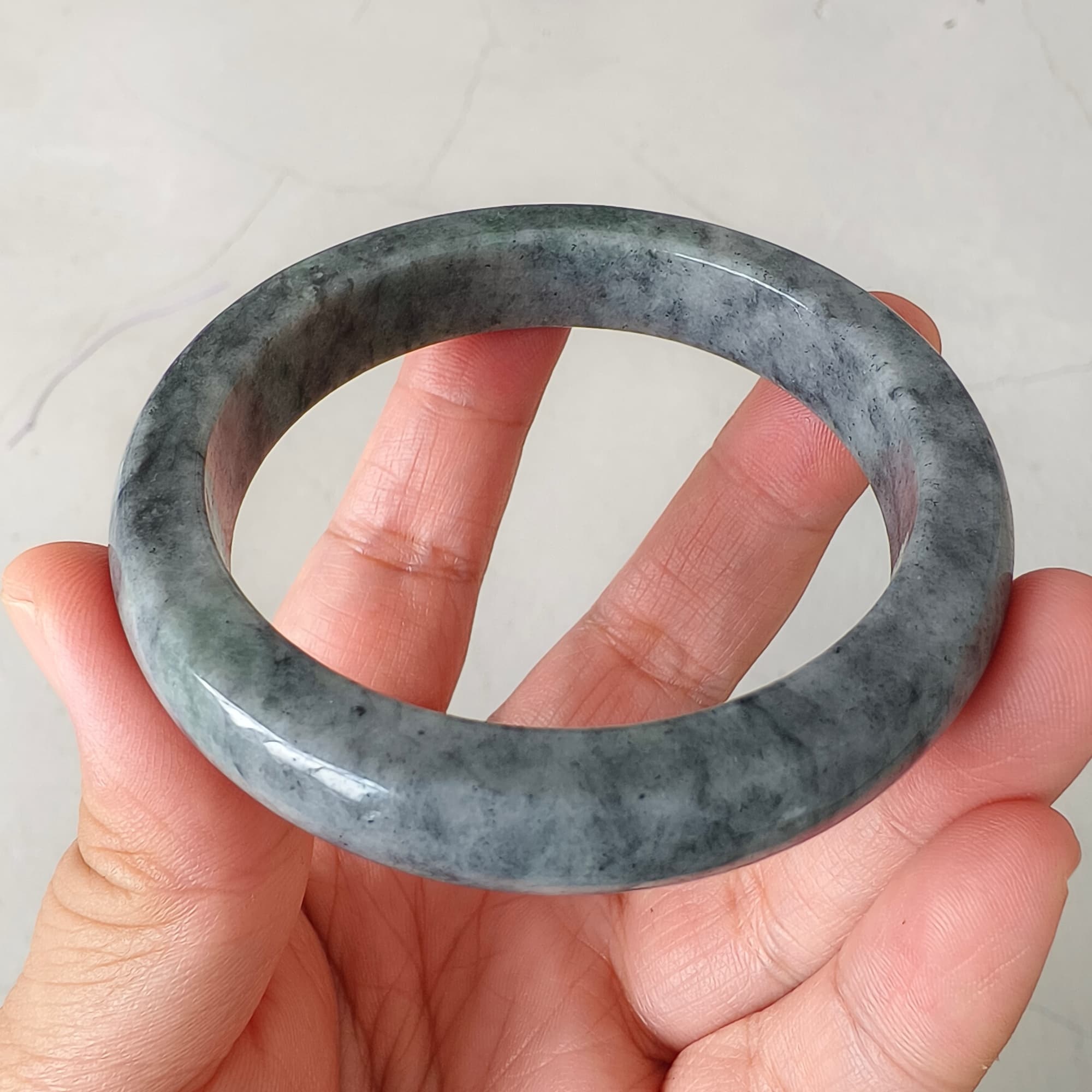 DDP 57mm Natural Type A Black Chicken Species Burmese Jadeite Round Band Bangle