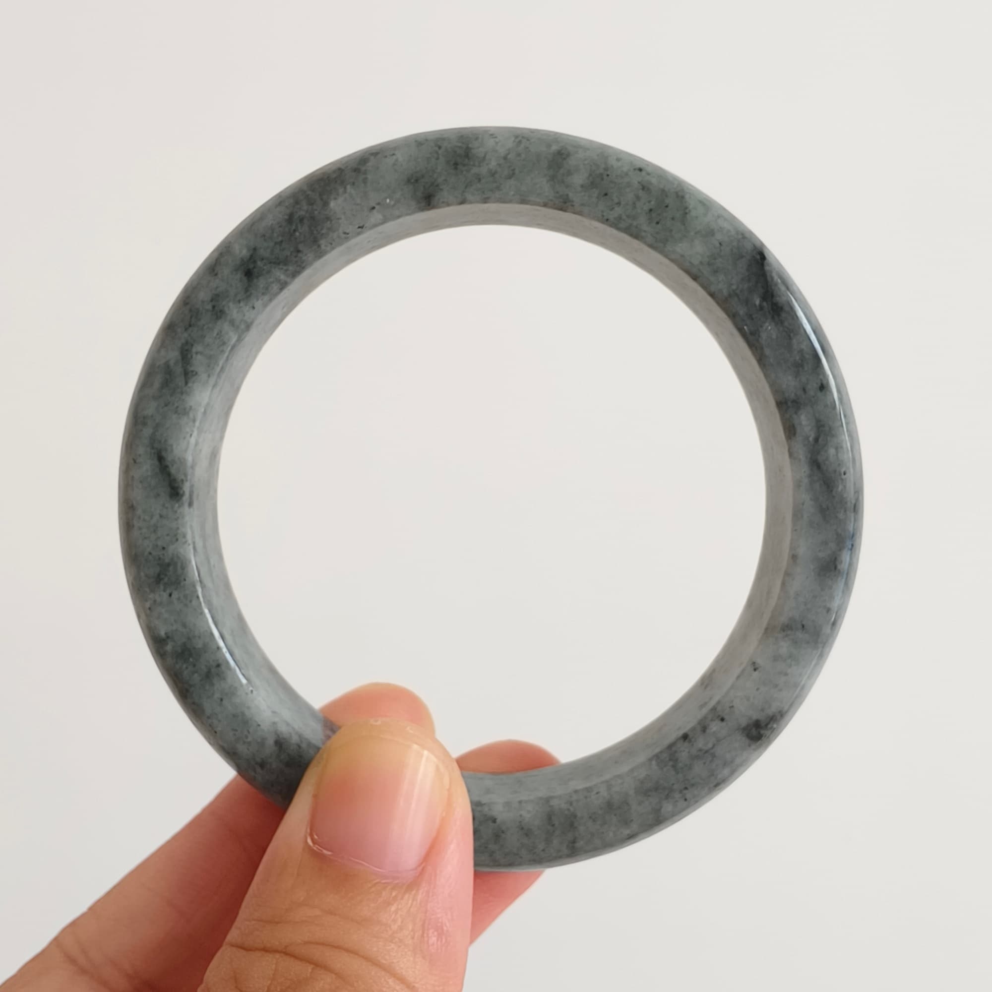 DDP 57mm Natural Type A Black Chicken Species Burmese Jadeite Round Band Bangle