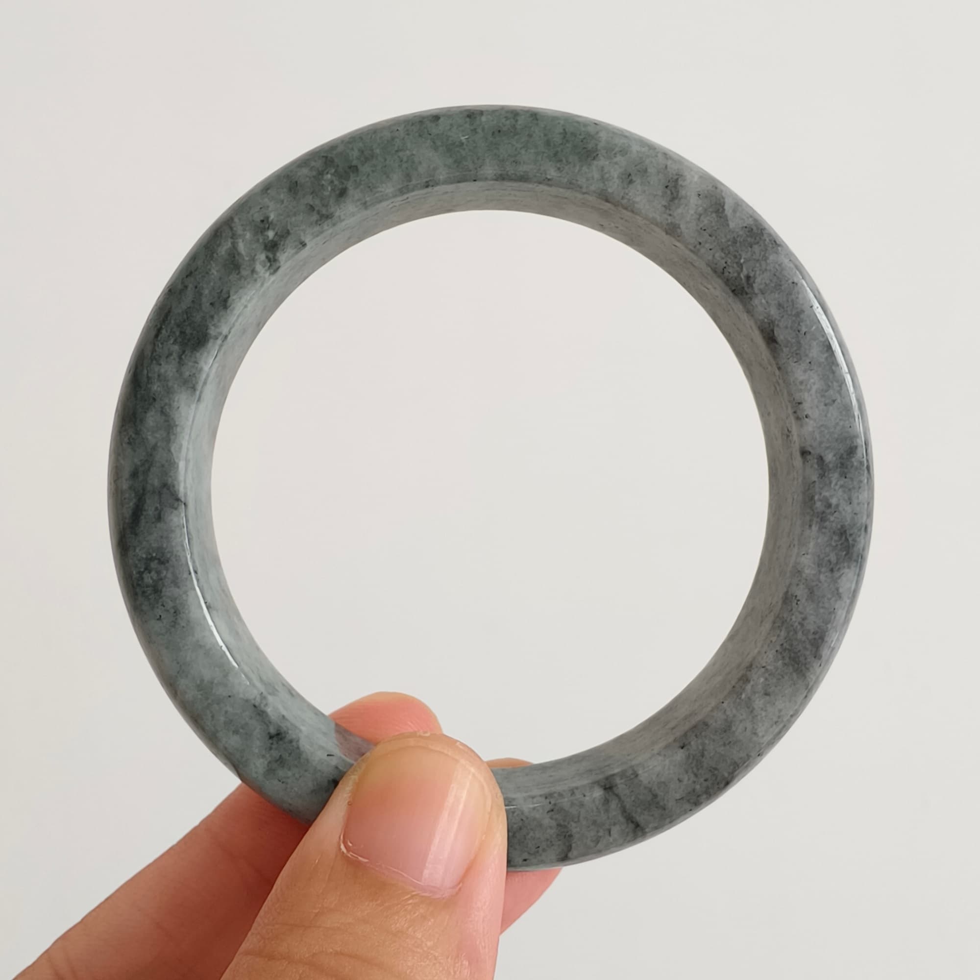 DDP 57mm Natural Type A Black Chicken Species Burmese Jadeite Round Band Bangle