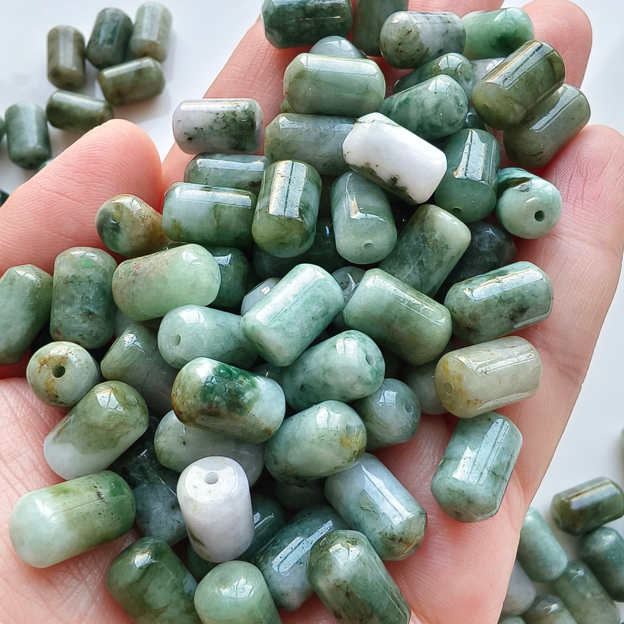 DDP 20pcs 12.5-13mm Natural Certificated Type A Green Burmese Jadeite Cylindrical Barrel Beads