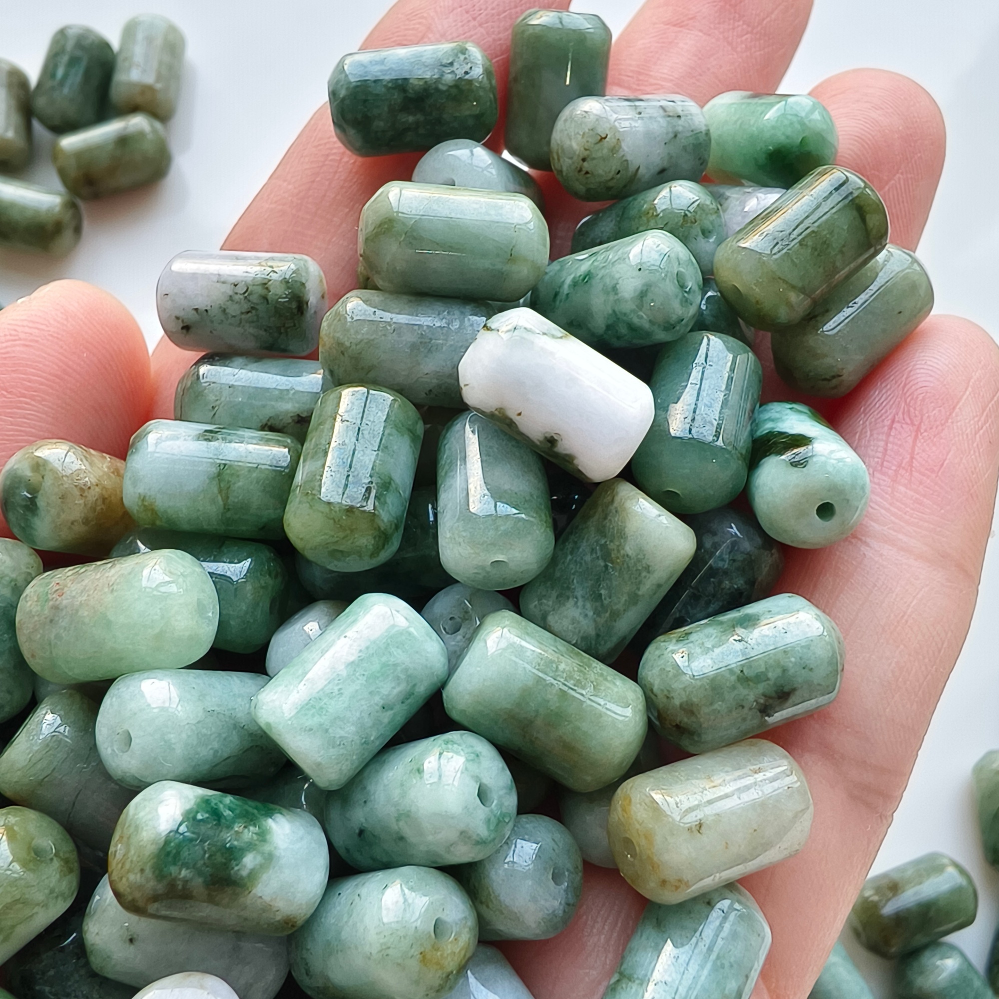 DDP 20pcs 12.5-13mm Natural Certificated Type A Green Burmese Jadeite Cylindrical Barrel Beads