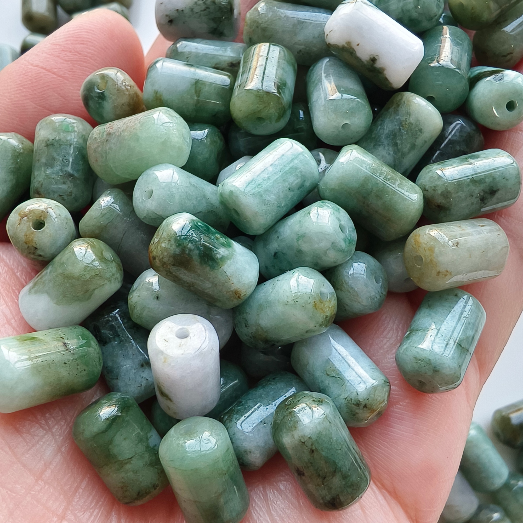 DDP 20pcs 12.5-13mm Natural Certificated Type A Green Burmese Jadeite Cylindrical Barrel Beads