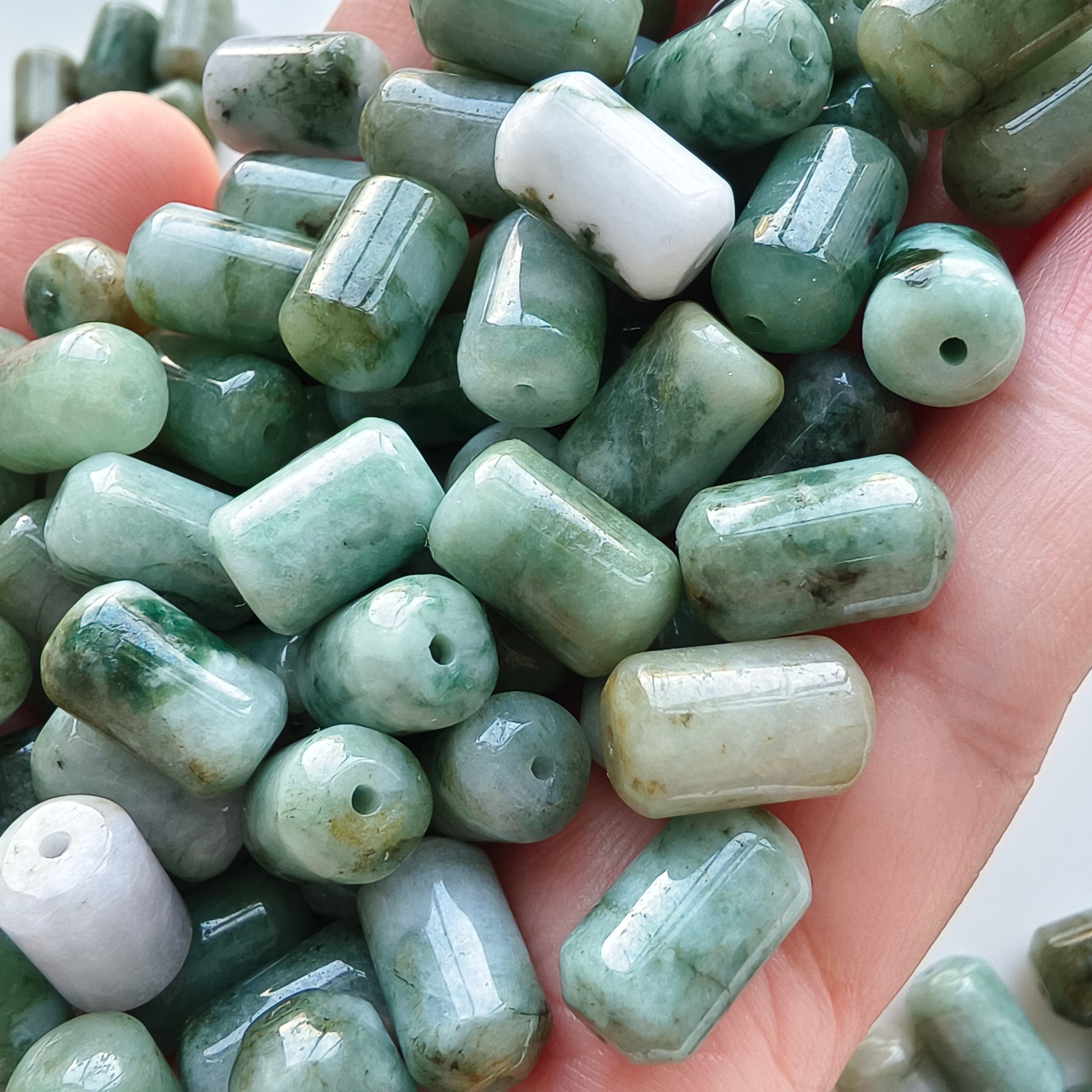 DDP 20pcs 12.5-13mm Natural Certificated Type A Green Burmese Jadeite Cylindrical Barrel Beads