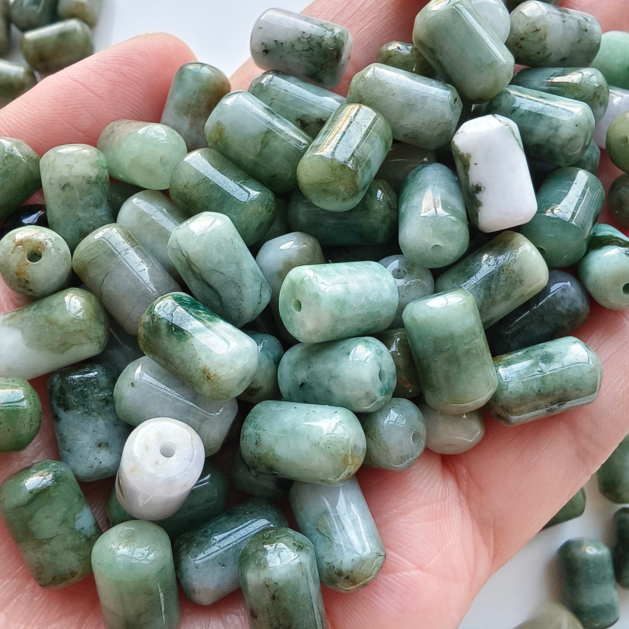 DDP 20pcs 12.5-13mm Natural Certificated Type A Green Burmese Jadeite Cylindrical Barrel Beads