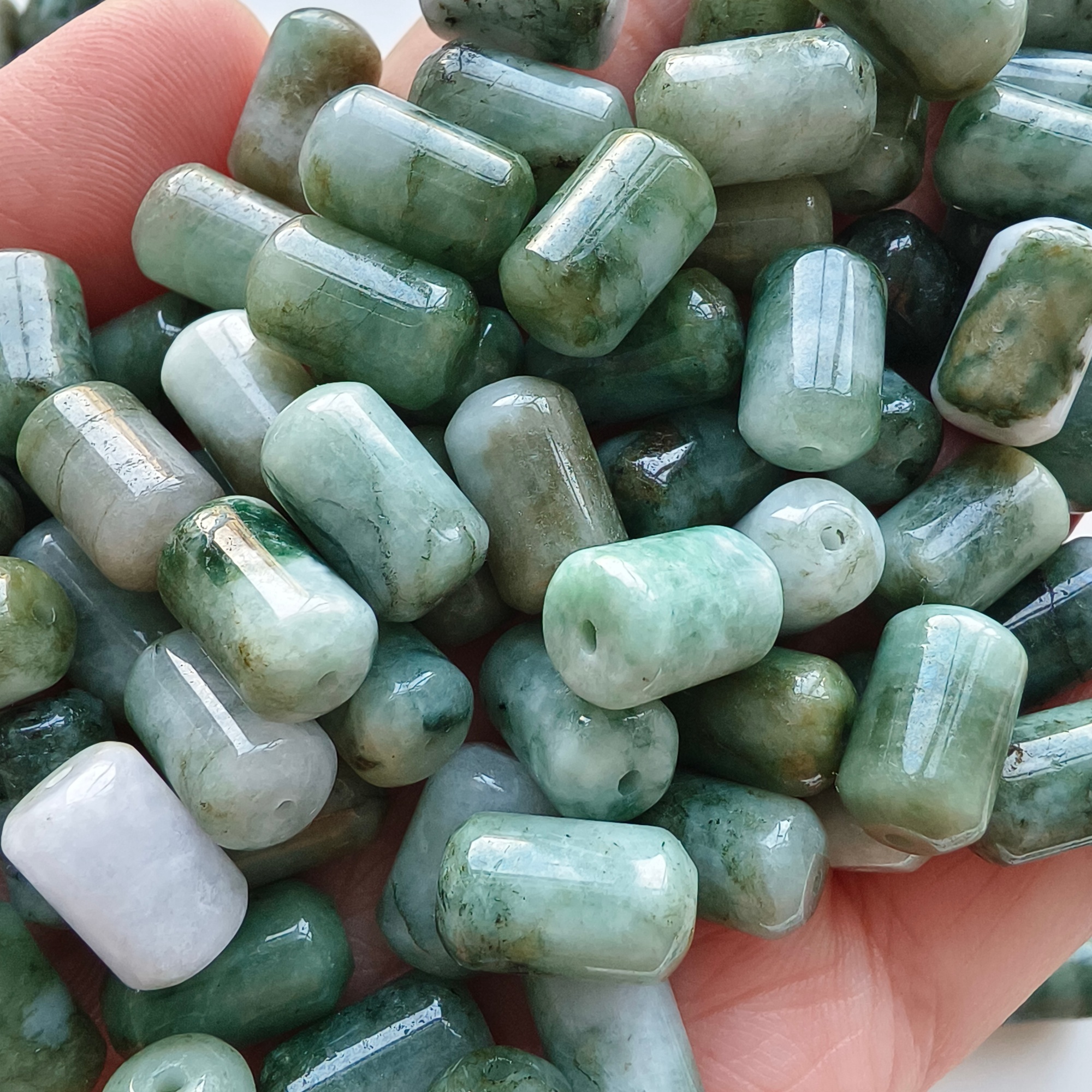 DDP 20pcs 12.5-13mm Natural Certificated Type A Green Burmese Jadeite Cylindrical Barrel Beads