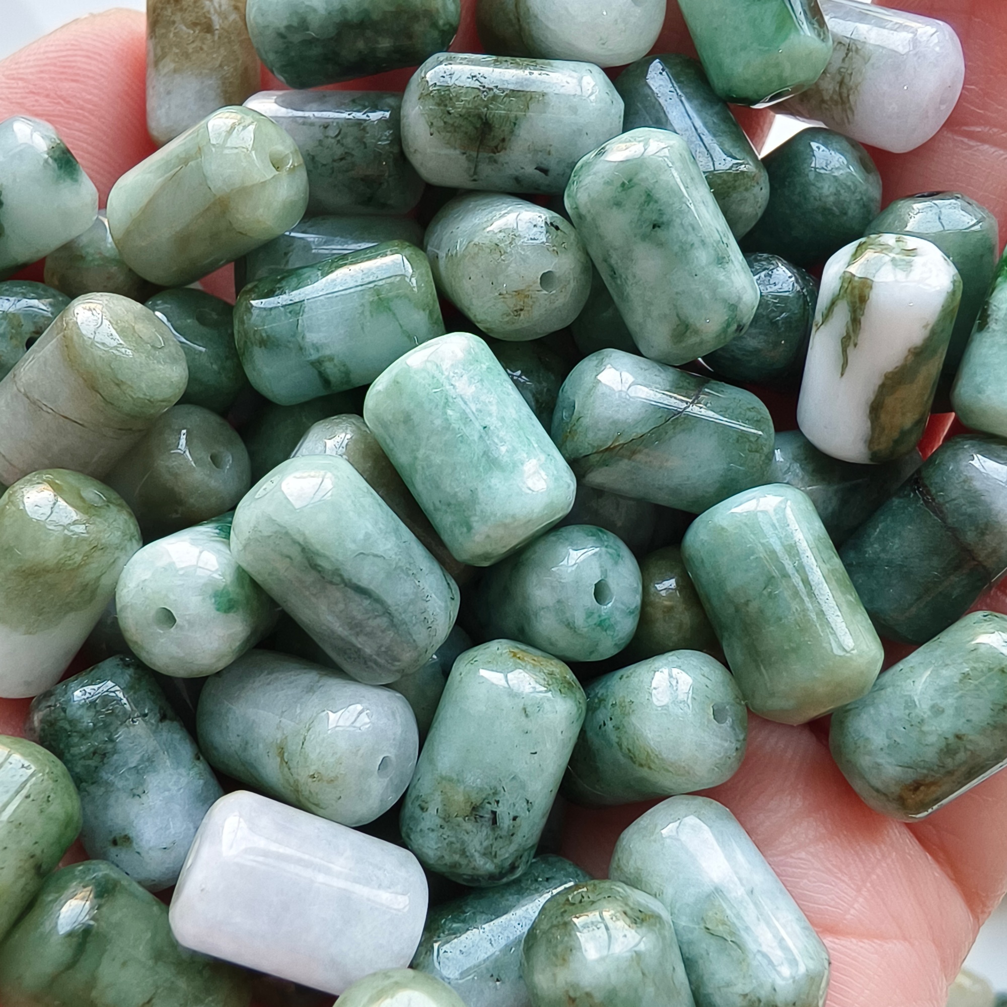 DDP 20pcs 12.5-13mm Natural Certificated Type A Green Burmese Jadeite Cylindrical Barrel Beads