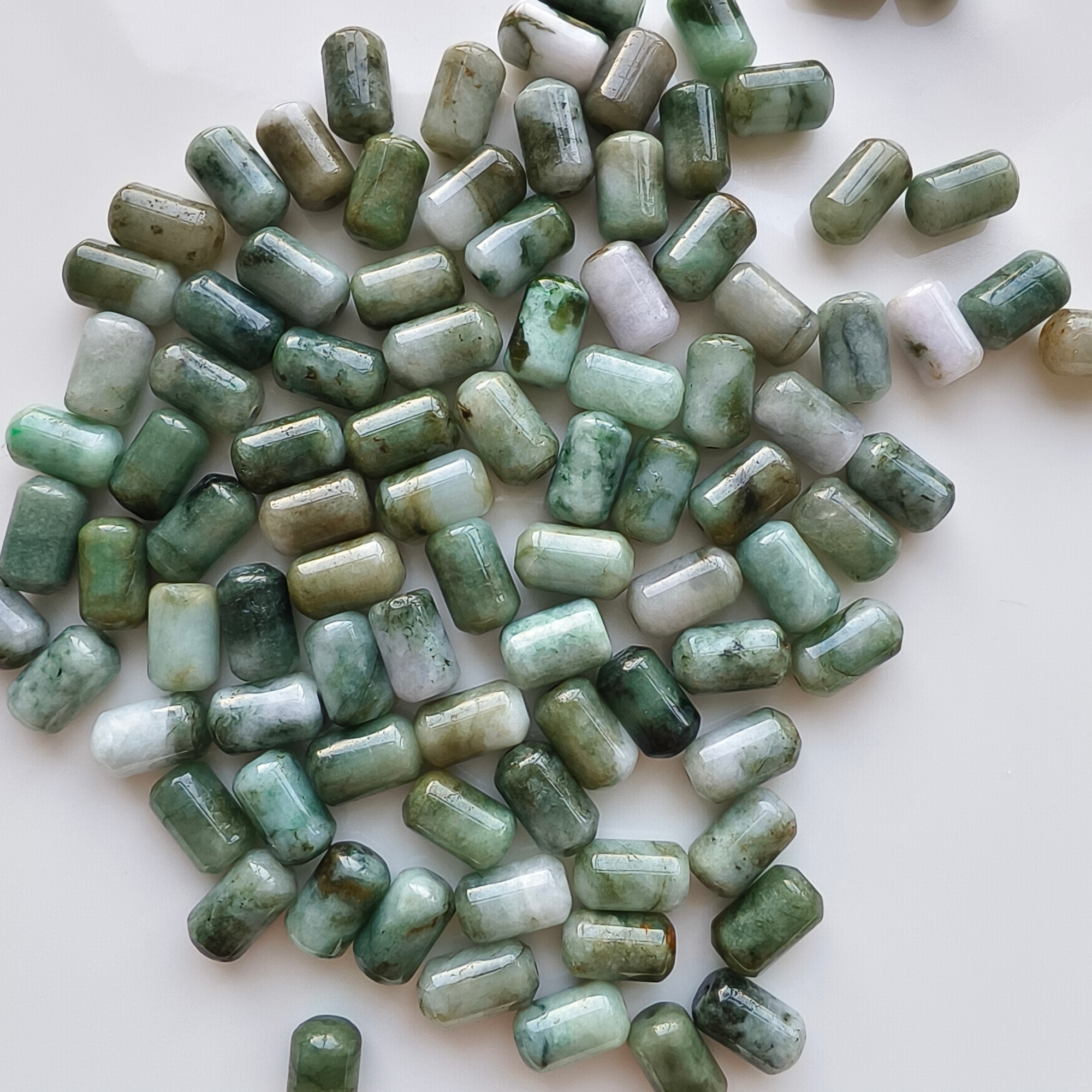 DDP 20pcs 12.5-13mm Natural Certificated Type A Green Burmese Jadeite Cylindrical Barrel Beads