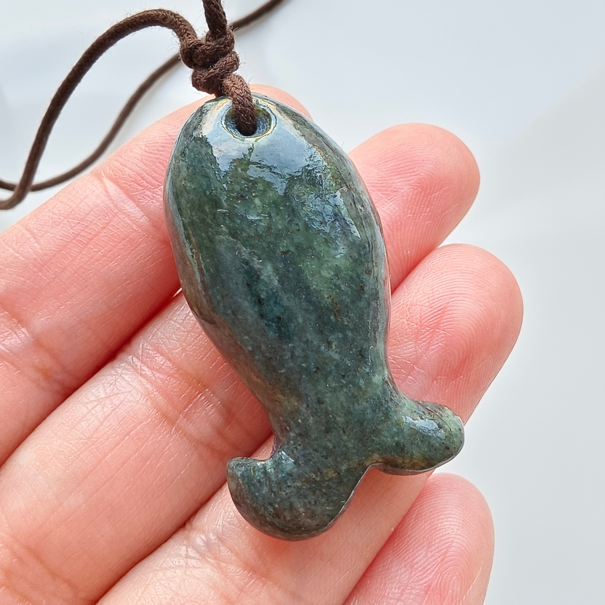 DDP 40mm Natural Black Genuine Precious Nephrite Fish Pendant