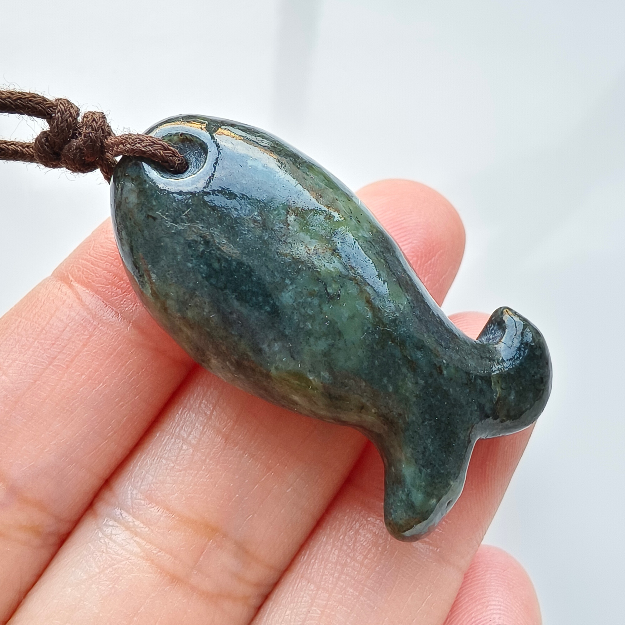 DDP 40mm Natural Black Genuine Precious Nephrite Fish Pendant
