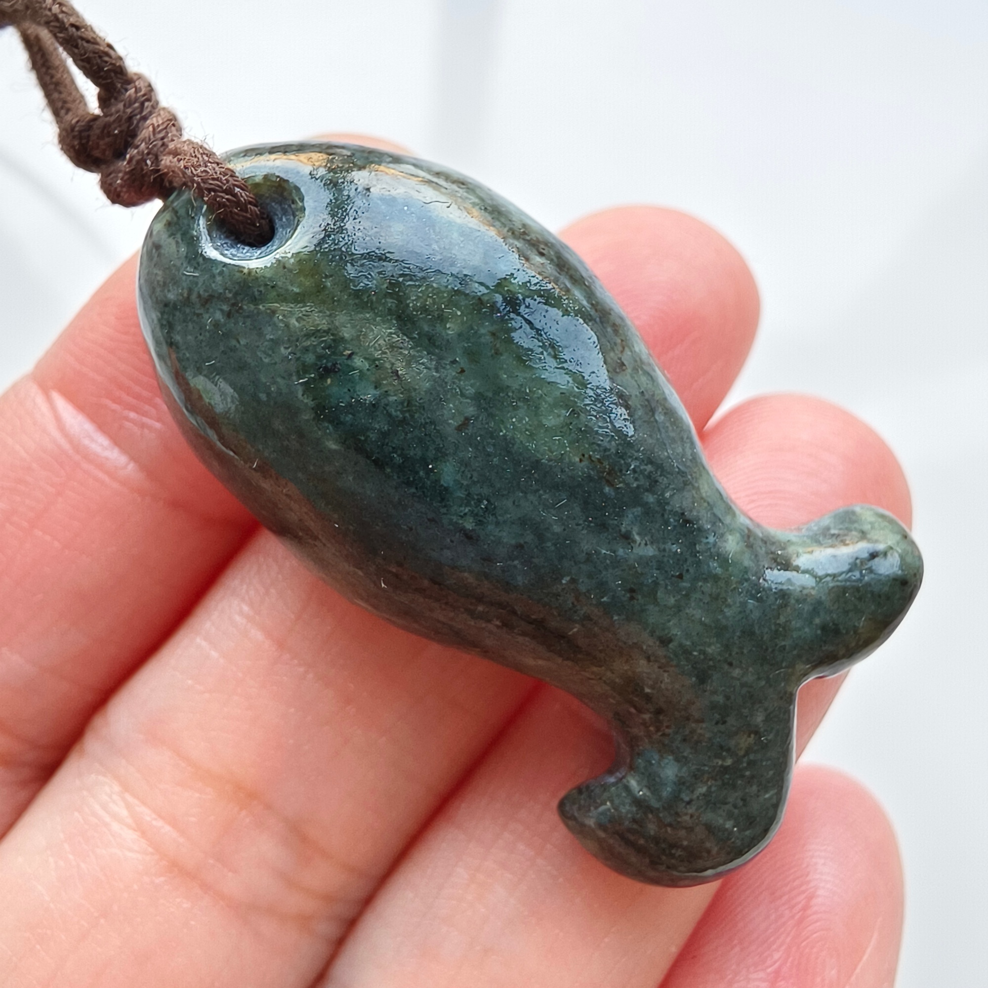 DDP 40mm Natural Black Genuine Precious Nephrite Fish Pendant