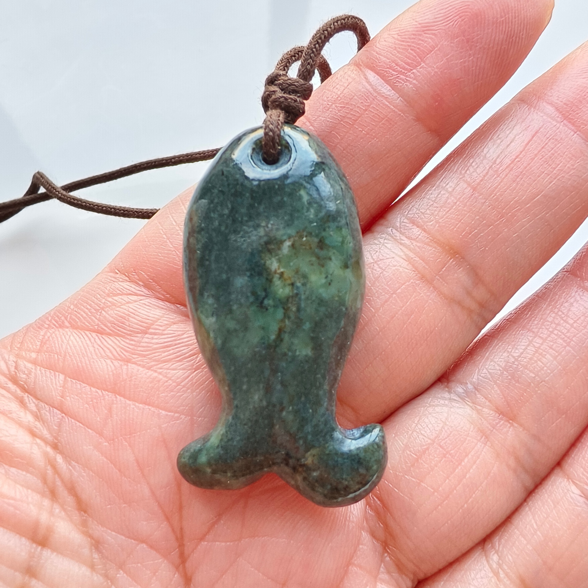 DDP 40mm Natural Black Genuine Precious Nephrite Fish Pendant