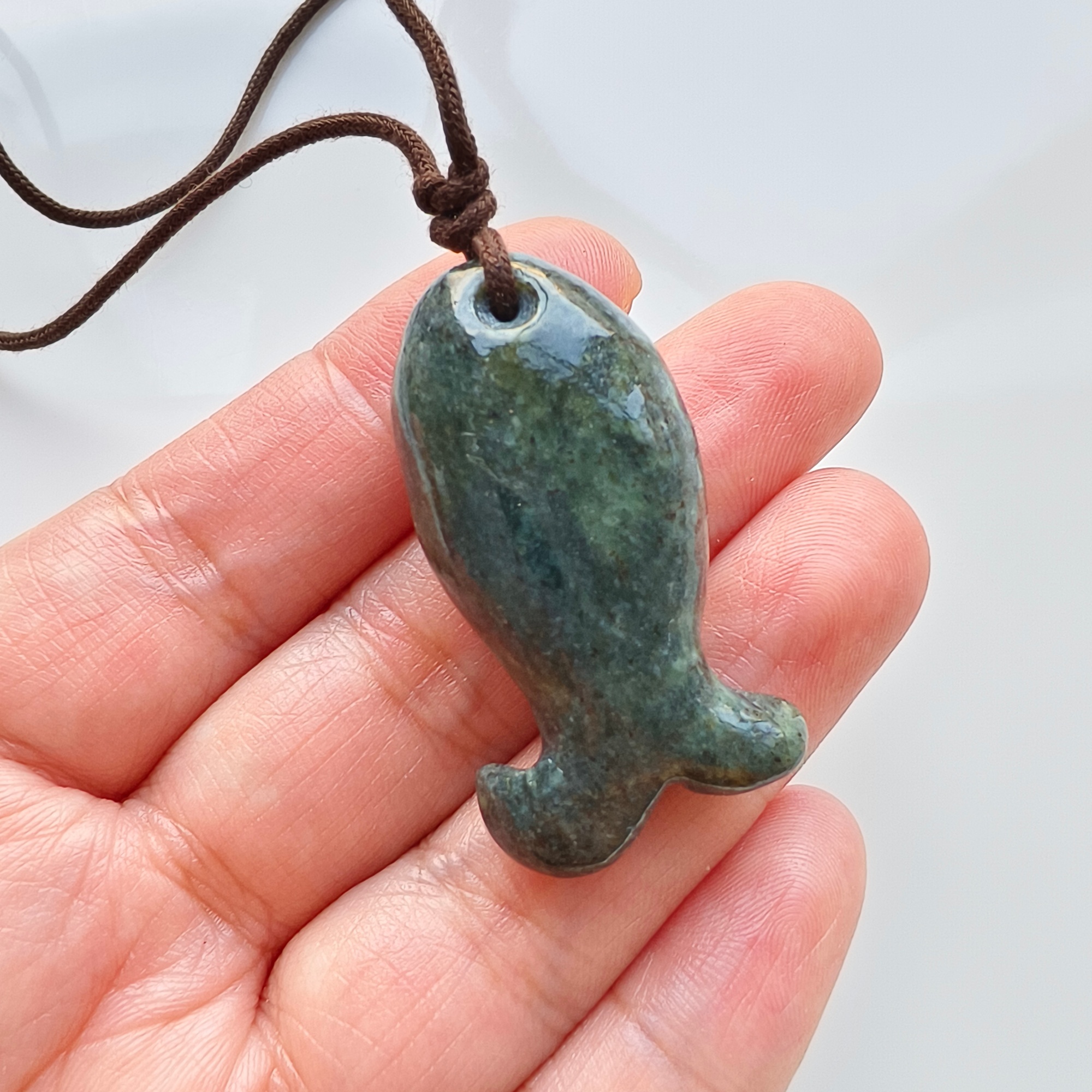 DDP 40mm Natural Black Genuine Precious Nephrite Fish Pendant